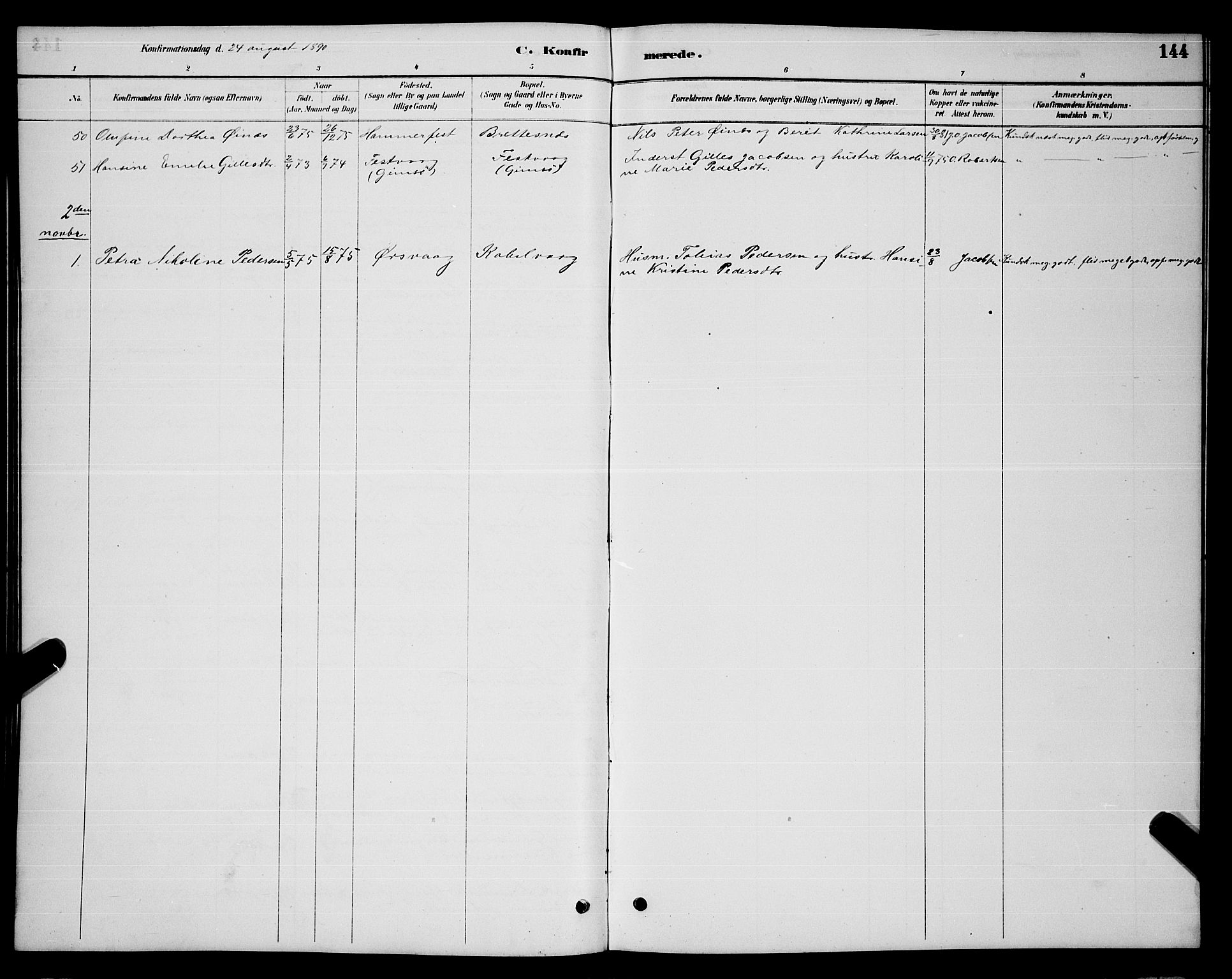 Ministerialprotokoller, klokkerbøker og fødselsregistre - Nordland, AV/SAT-A-1459/874/L1076: Parish register (copy) no. 874C05, 1884-1890, p. 144