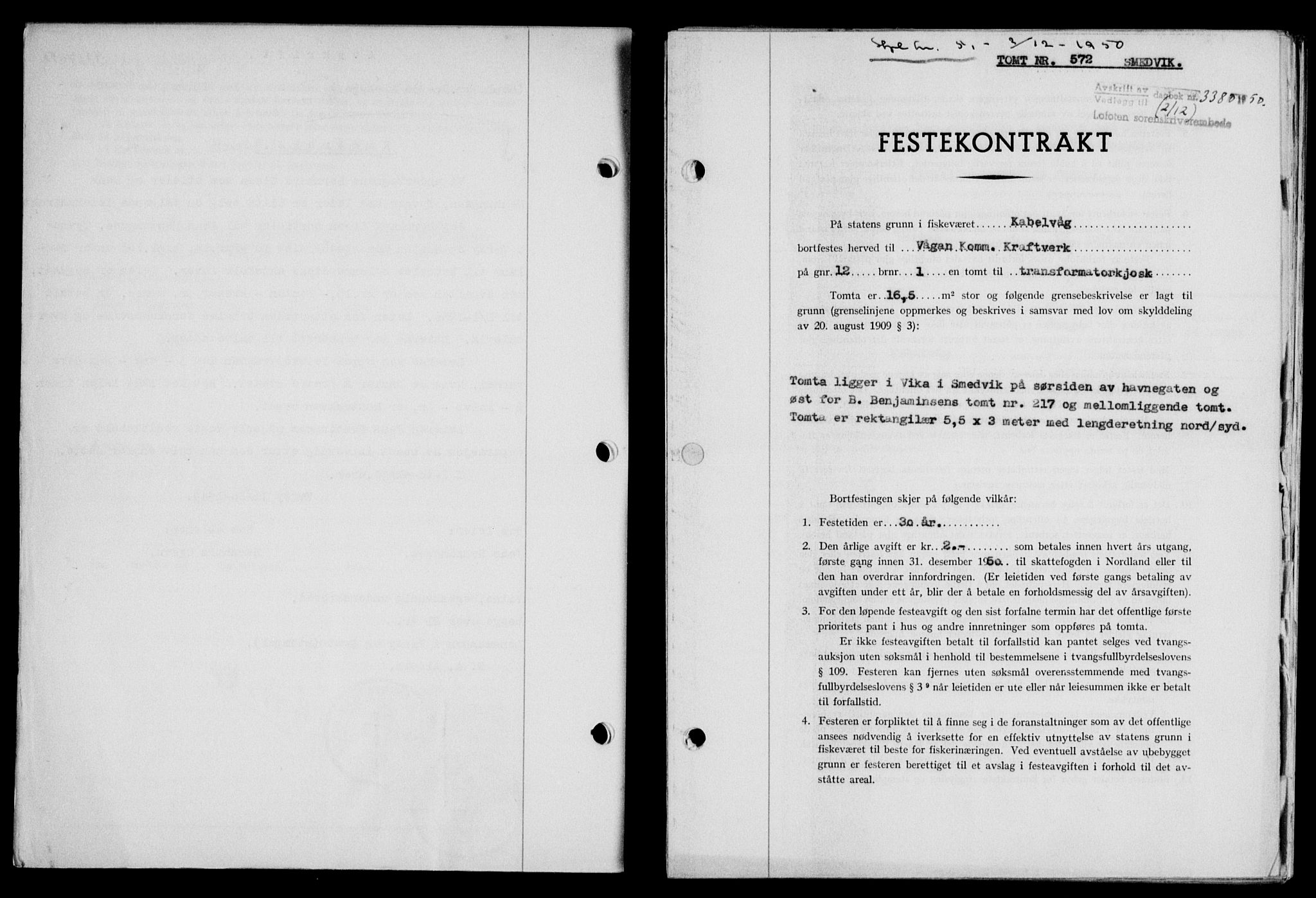 Lofoten sorenskriveri, SAT/A-0017/1/2/2C/L0025a: Mortgage book no. 25a, 1950-1951, Diary no: : 3380/1950