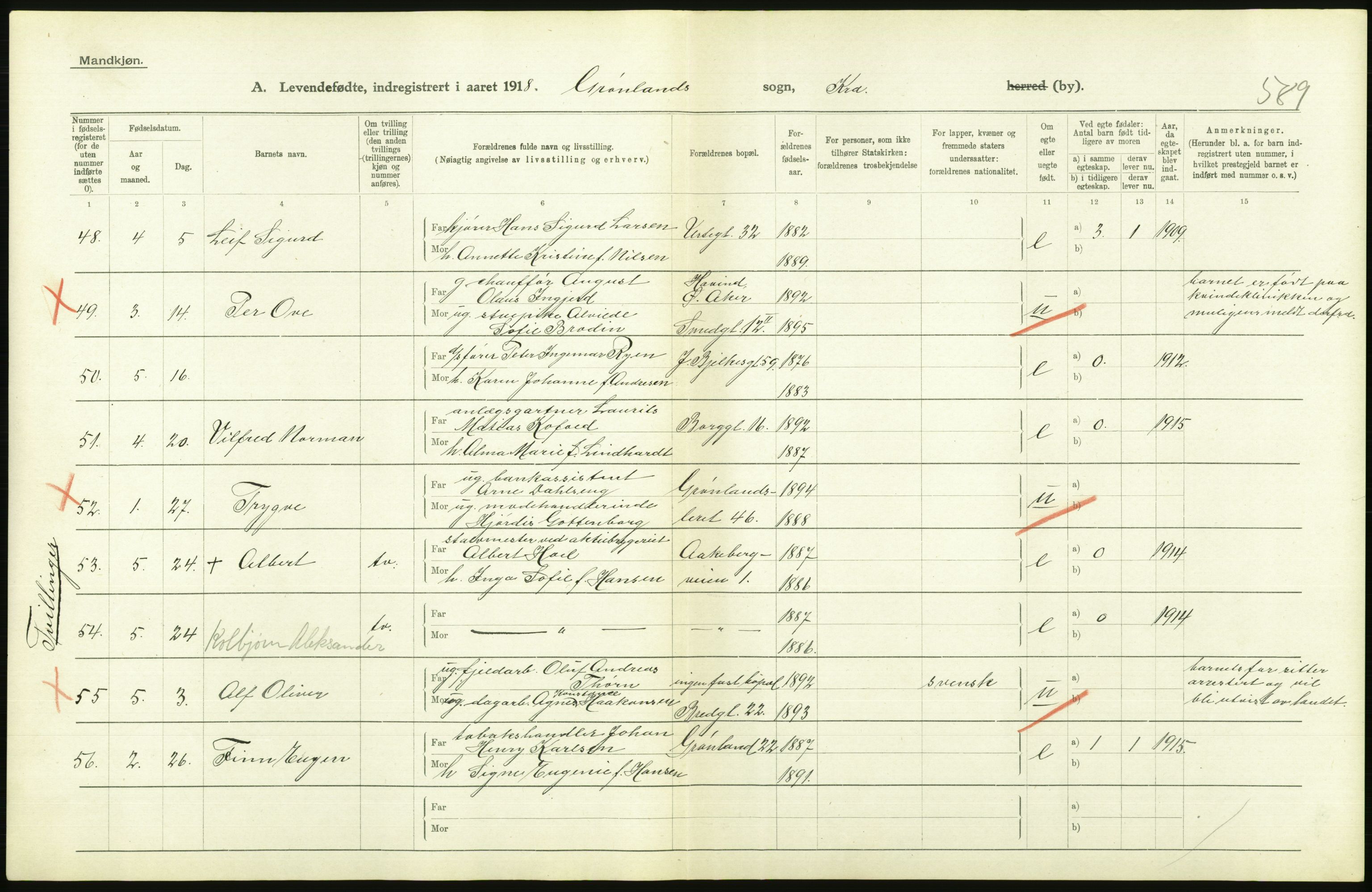 Statistisk sentralbyrå, Sosiodemografiske emner, Befolkning, AV/RA-S-2228/D/Df/Dfb/Dfbh/L0008: Kristiania: Levendefødte menn og kvinner., 1918, p. 762