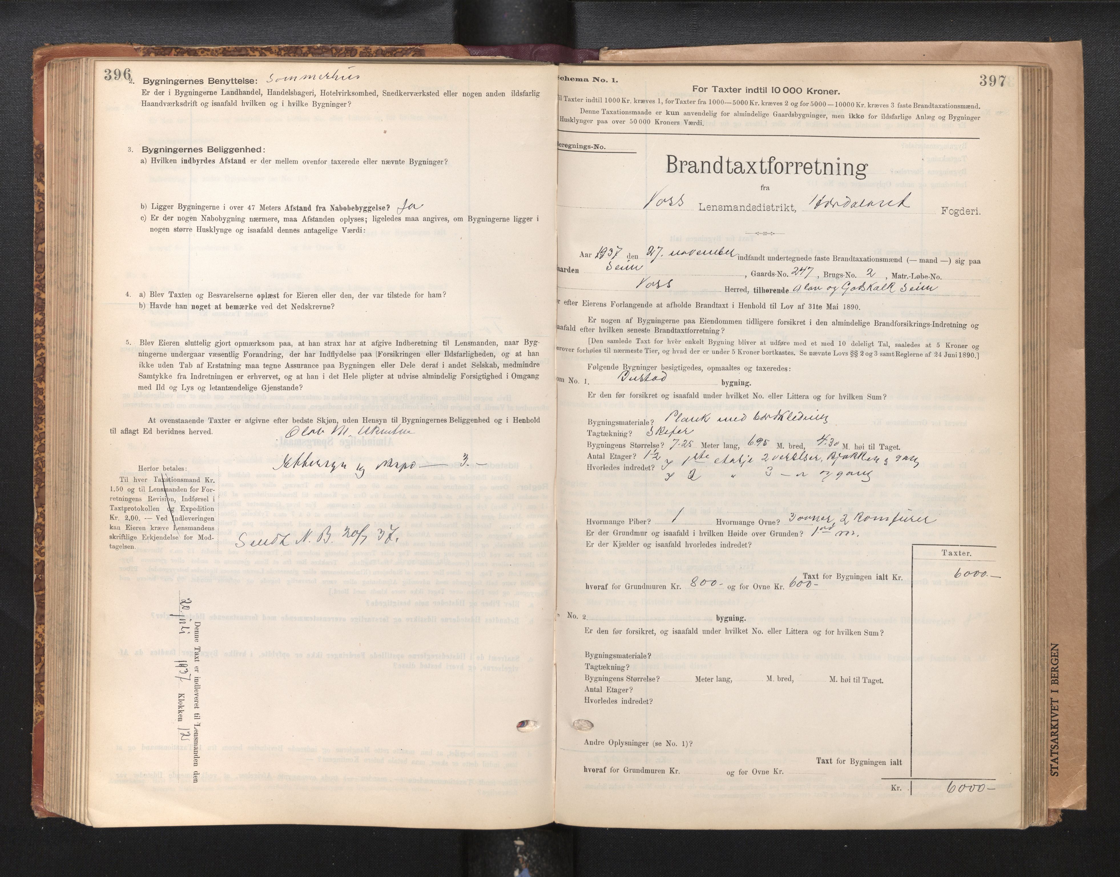 Lensmannen i Voss, AV/SAB-A-35801/0012/L0008: Branntakstprotokoll, skjematakst, 1895-1945, p. 396-397