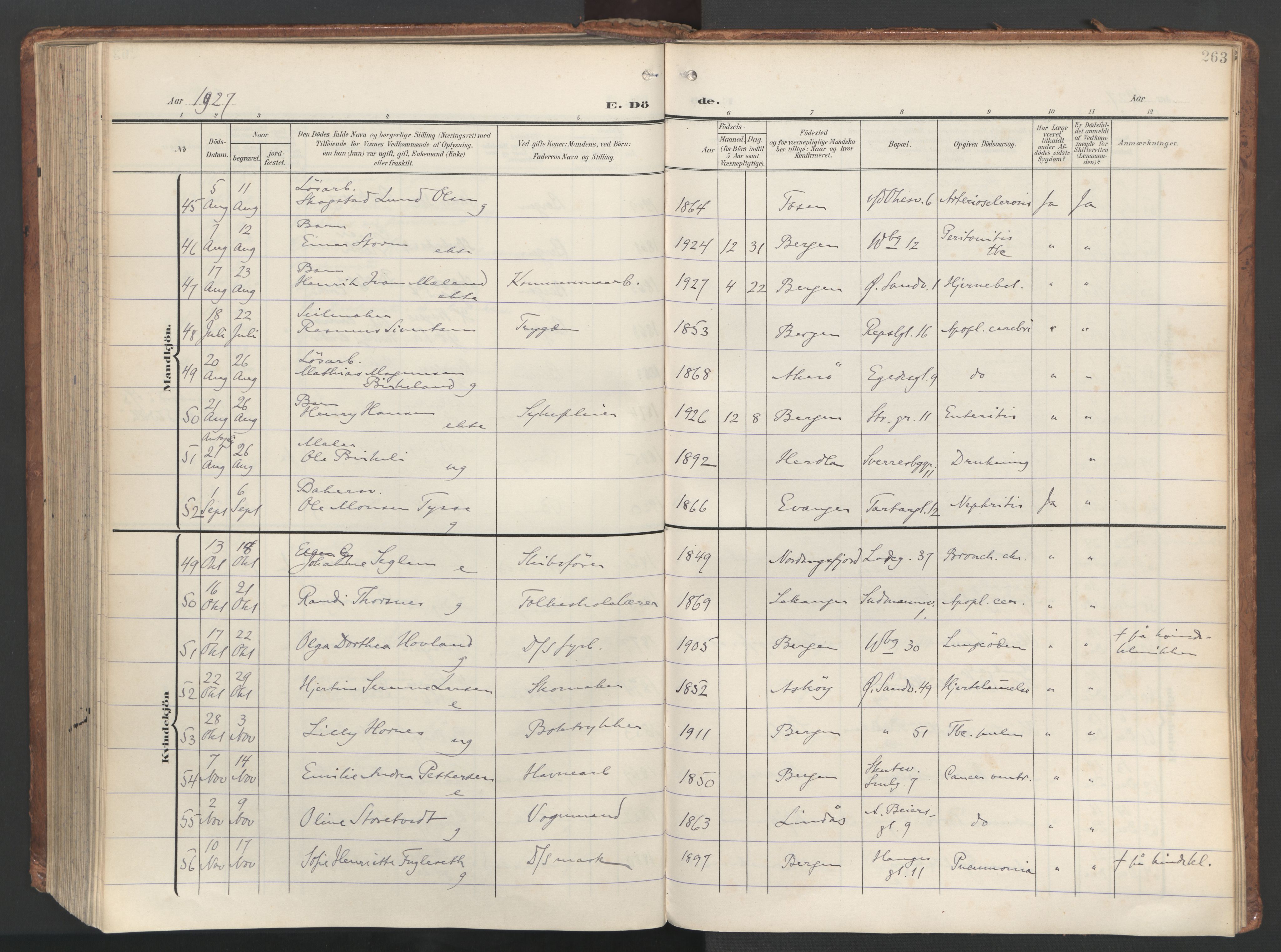 Sandviken Sokneprestembete, AV/SAB-A-77601/H/Ha/L0019: Parish register (official) no. E 2, 1905-1933, p. 263