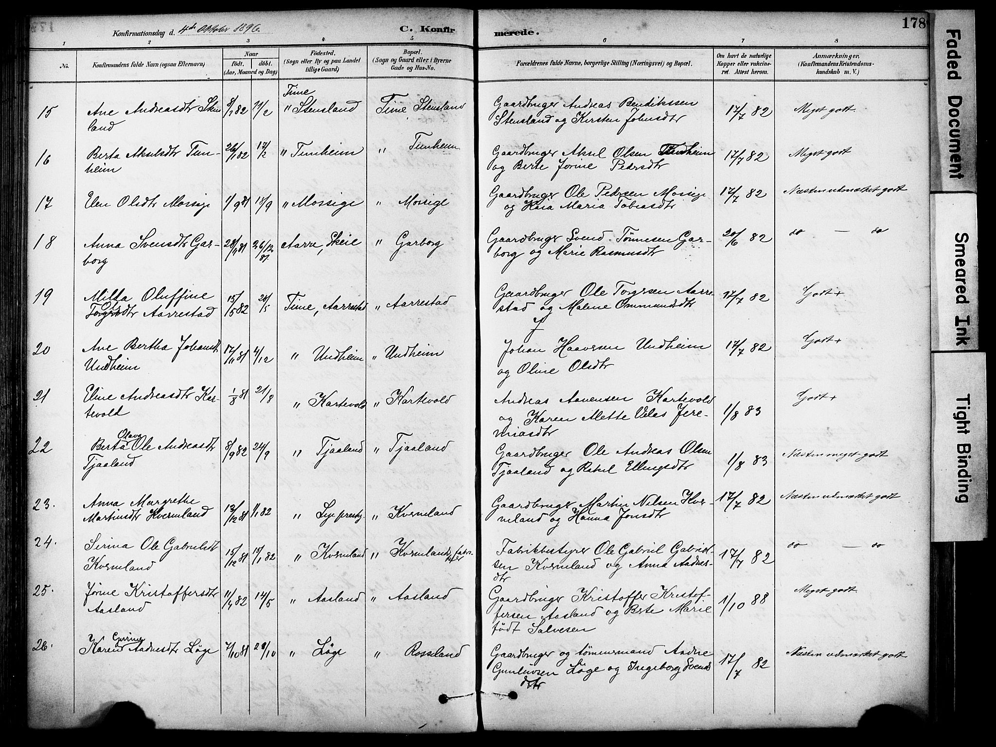 Lye sokneprestkontor, AV/SAST-A-101794/001/30BA/L0011: Parish register (official) no. A 9, 1893-1903, p. 178