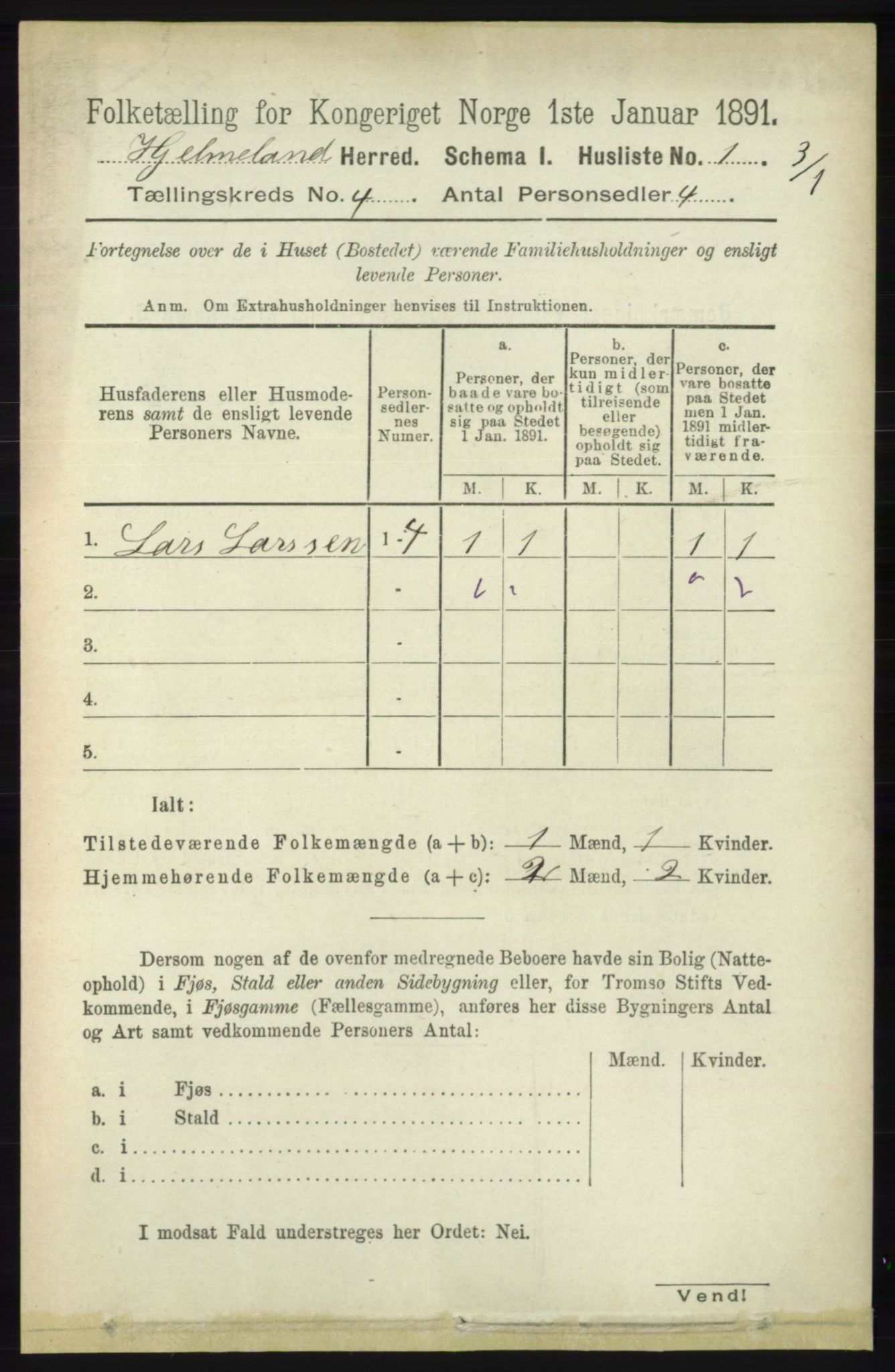 RA, 1891 census for 1133 Hjelmeland, 1891, p. 982