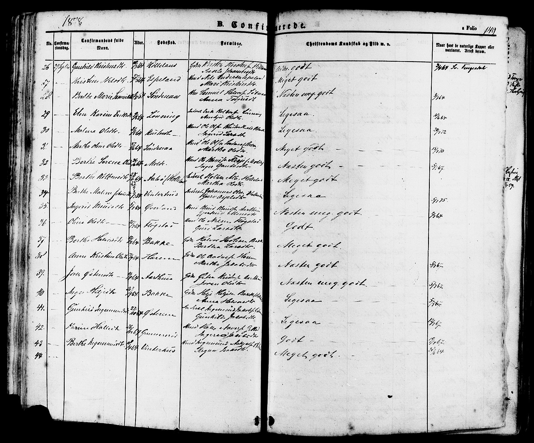 Sand sokneprestkontor, AV/SAST-A-101848/01/III/L0004: Parish register (official) no. A 4, 1859-1880, p. 149