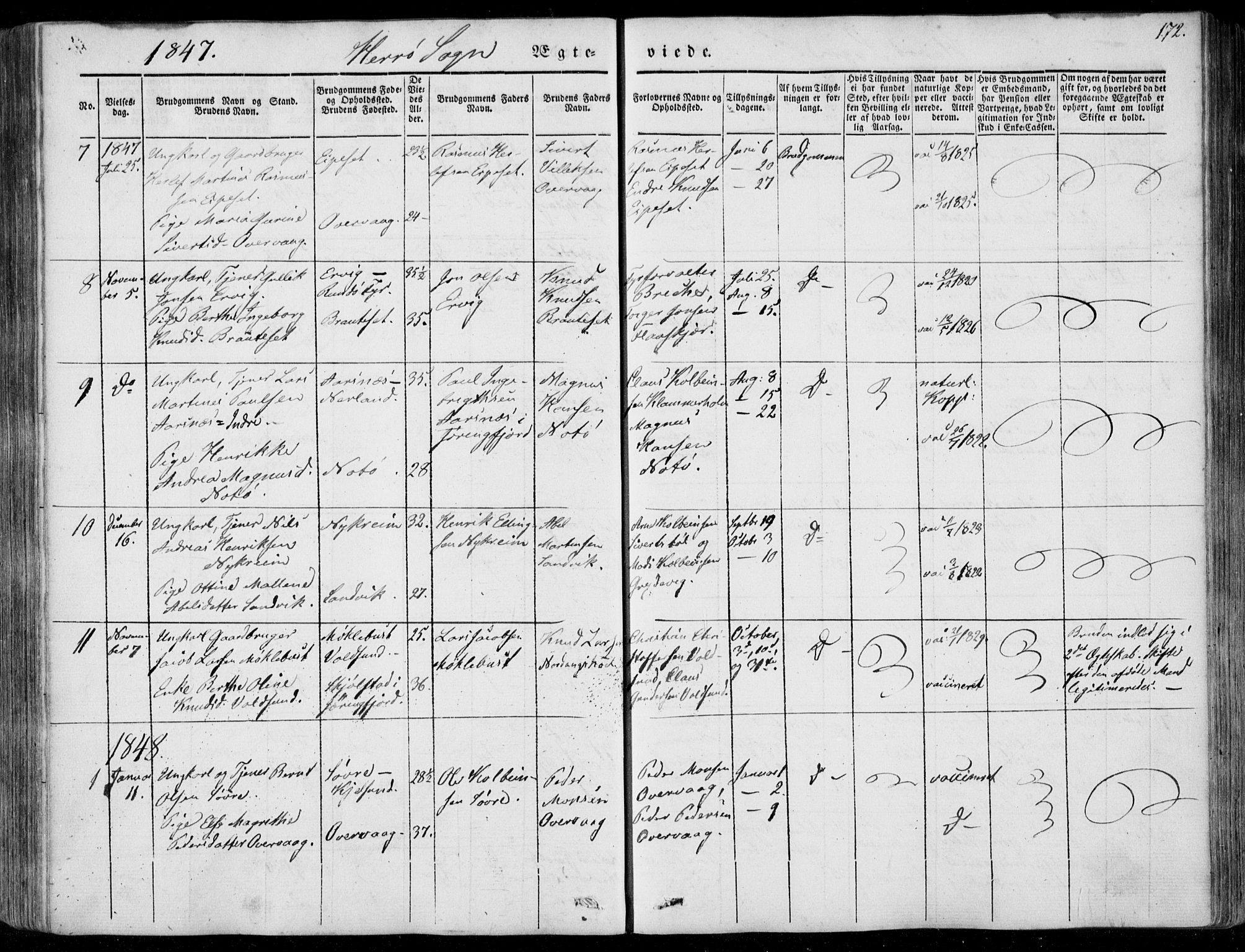 Ministerialprotokoller, klokkerbøker og fødselsregistre - Møre og Romsdal, AV/SAT-A-1454/507/L0070: Parish register (official) no. 507A05, 1842-1873, p. 172