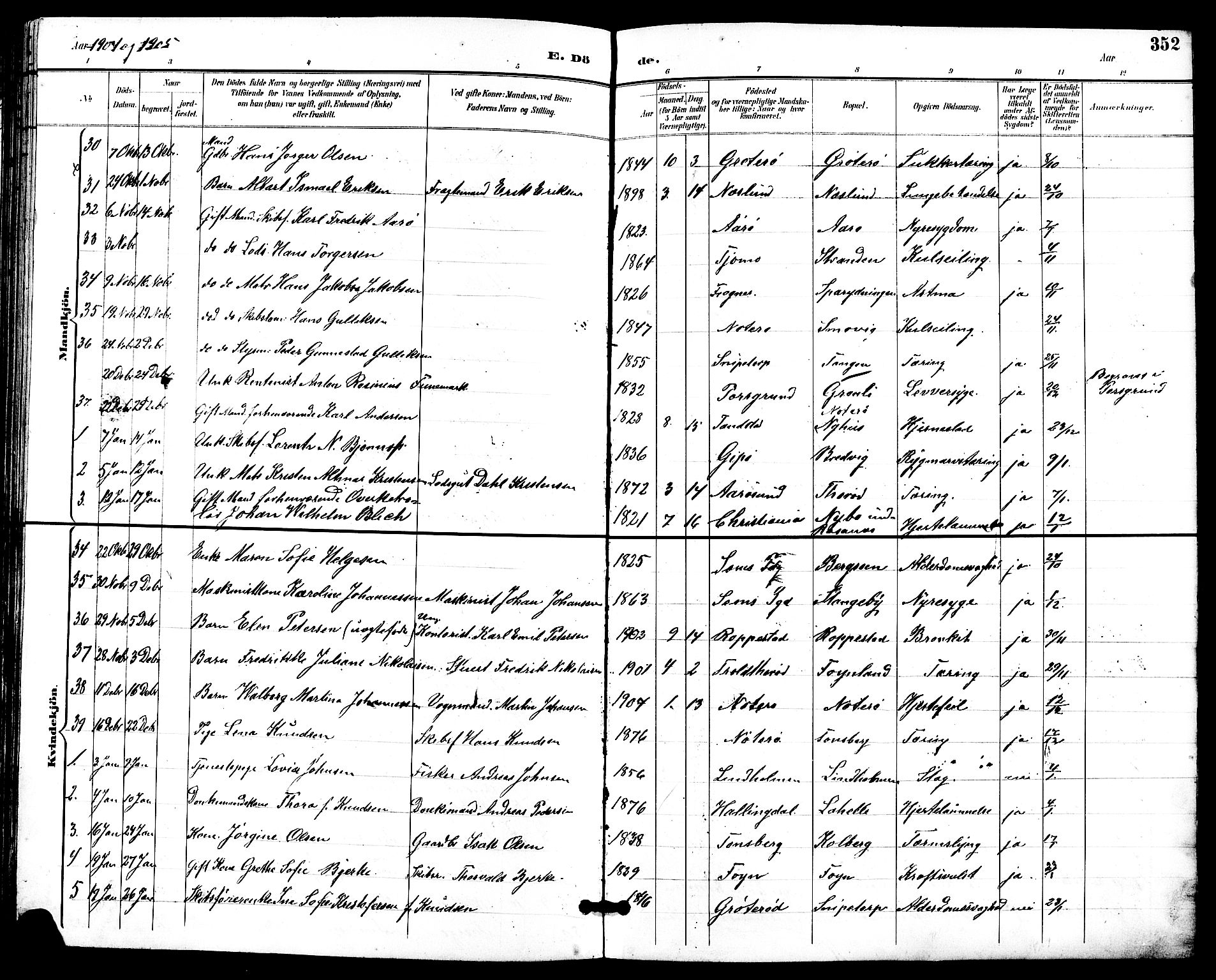 Nøtterøy kirkebøker, AV/SAKO-A-354/G/Ga/L0004: Parish register (copy) no. I 4, 1894-1909, p. 352