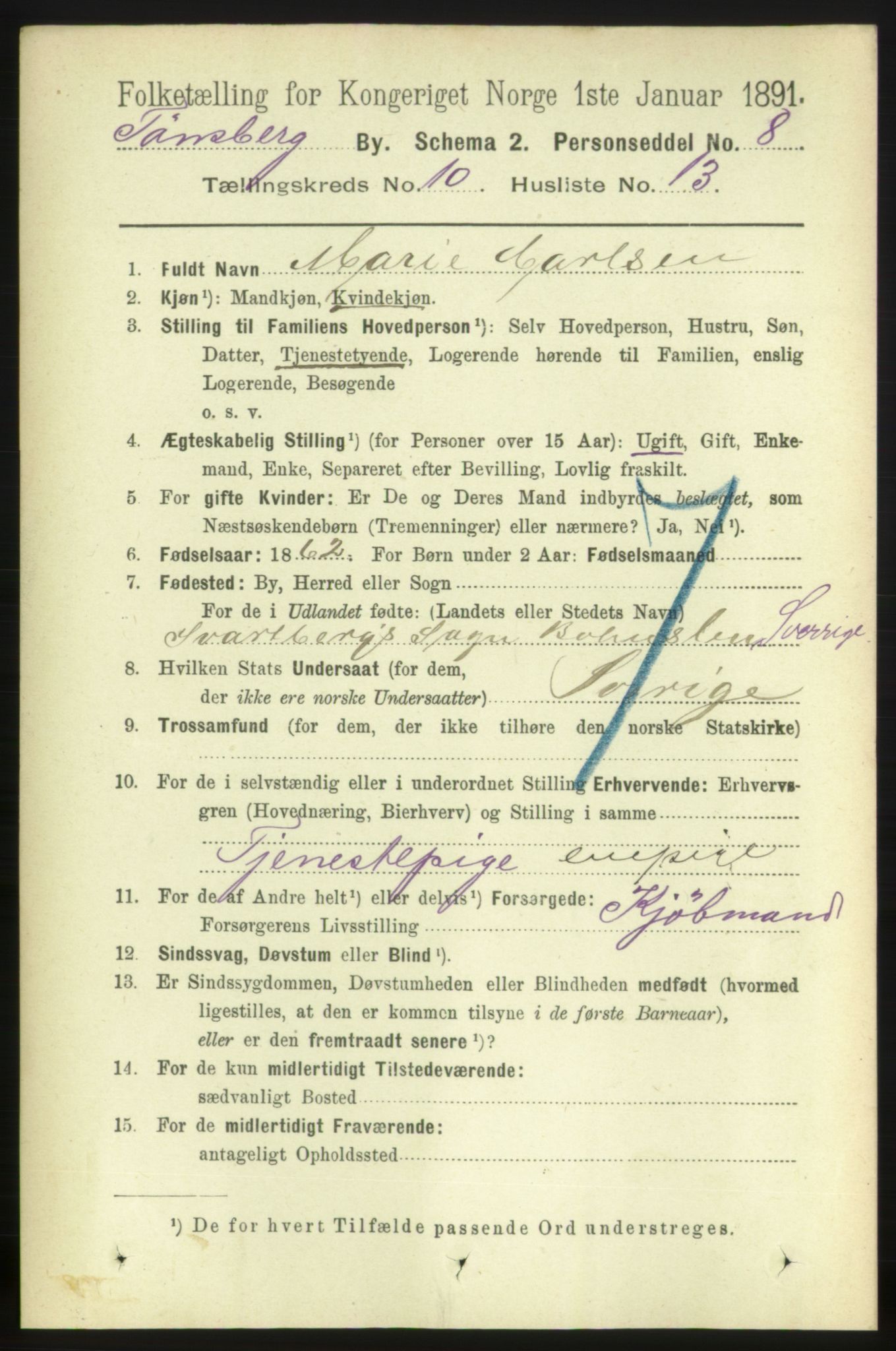 RA, 1891 census for 0705 Tønsberg, 1891, p. 3768