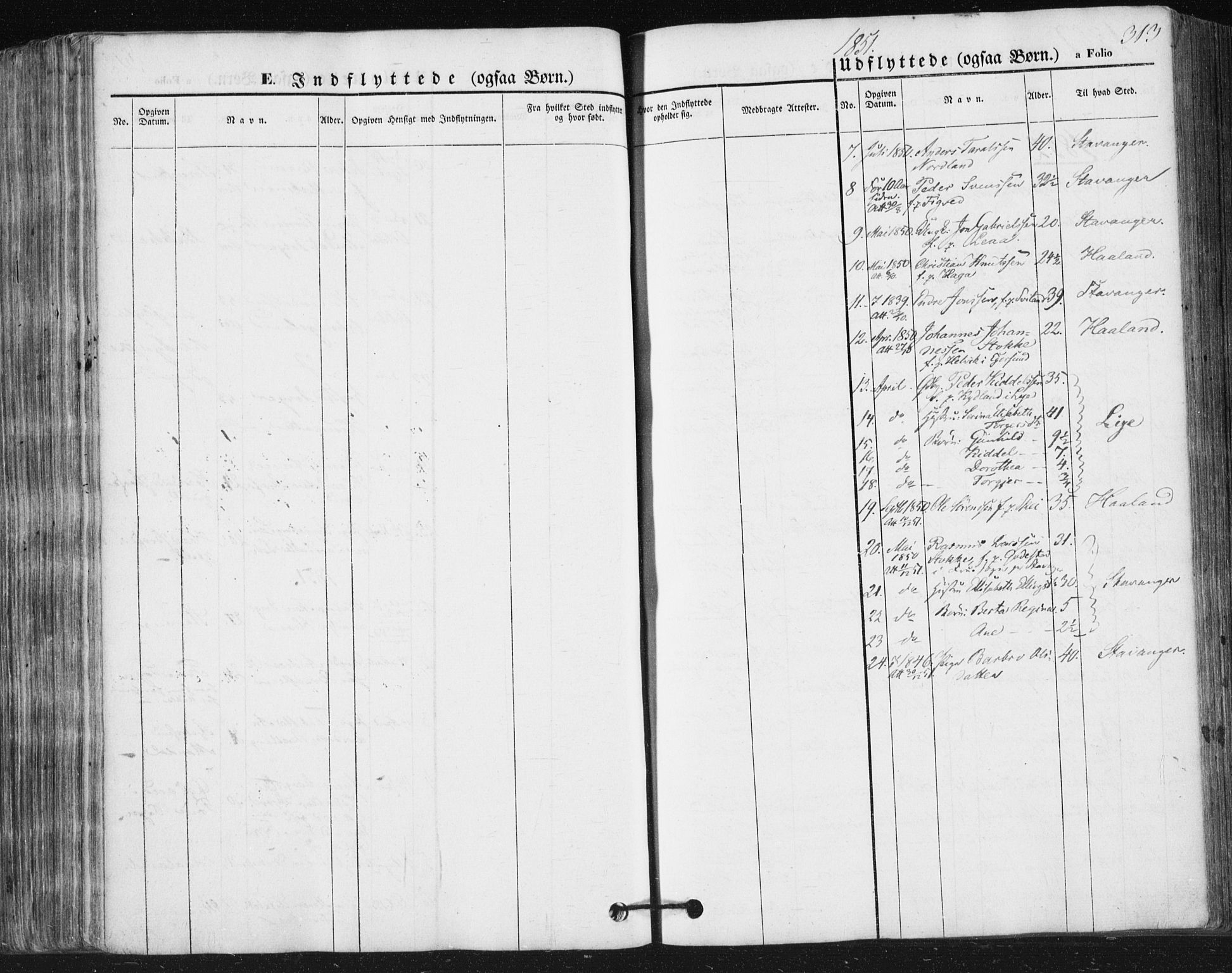 Høyland sokneprestkontor, SAST/A-101799/001/30BA/L0008: Parish register (official) no. A 8, 1841-1856, p. 313