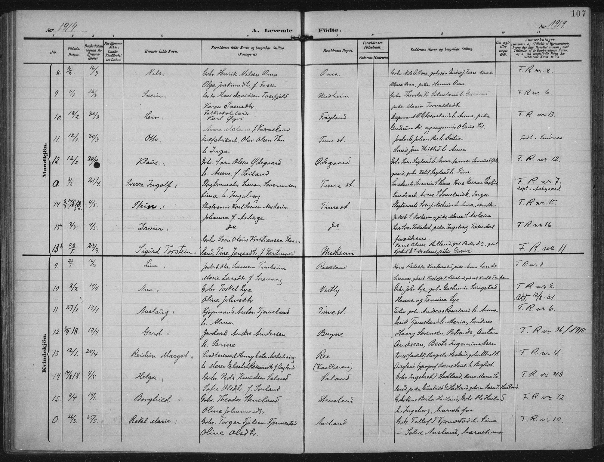 Lye sokneprestkontor, AV/SAST-A-101794/002/A/L0001: Parish register (official) no. A 12, 1904-1920, p. 107