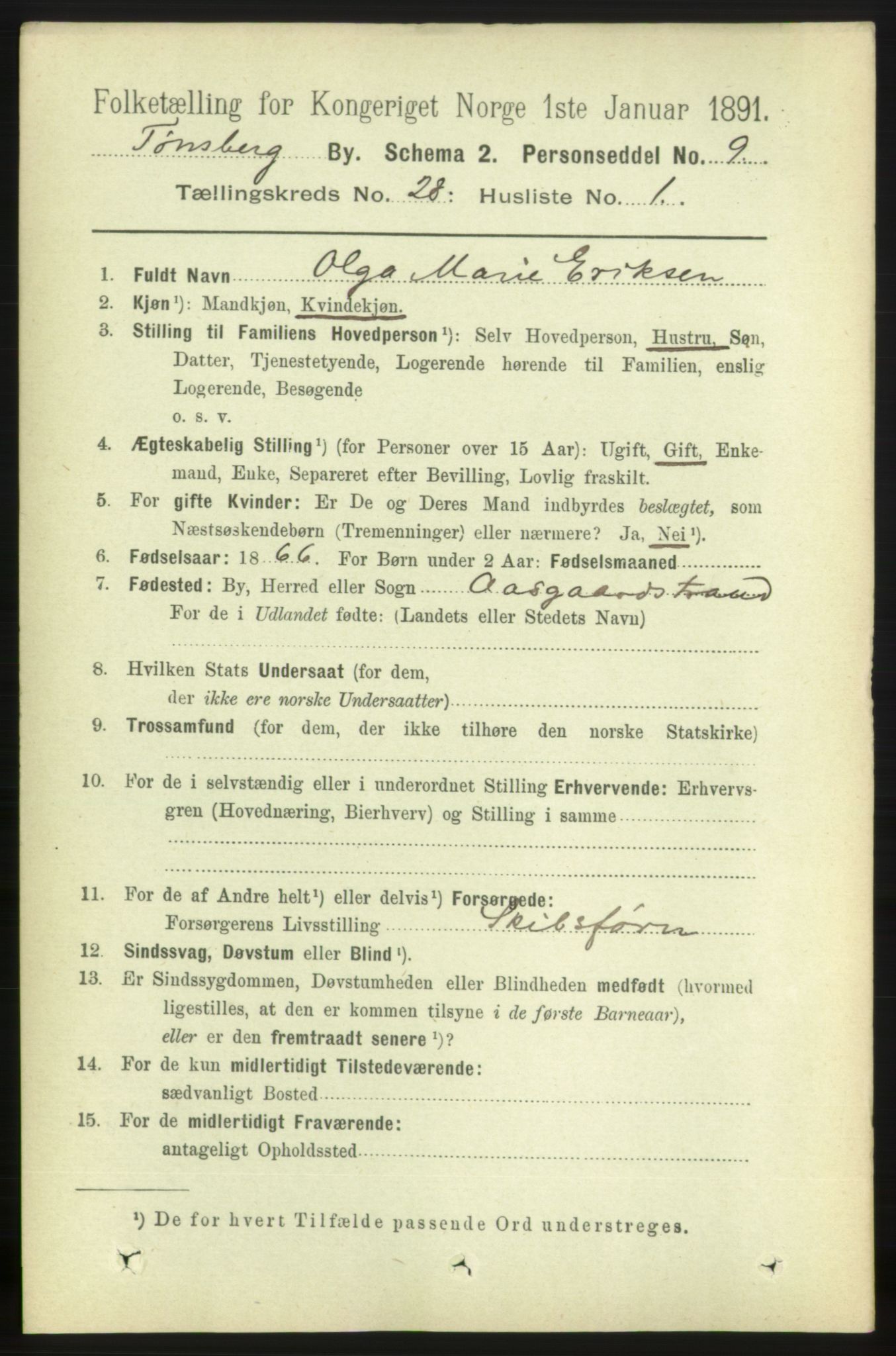 RA, 1891 census for 0705 Tønsberg, 1891, p. 6922