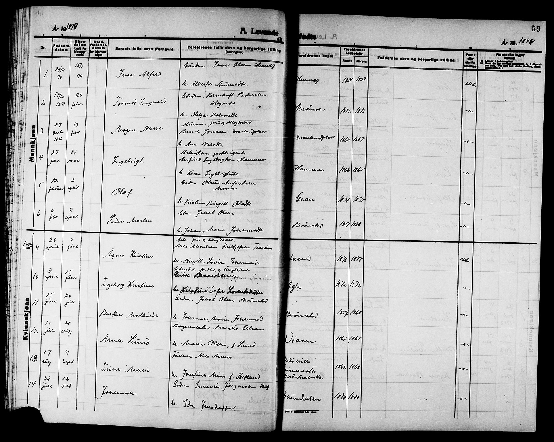 Ministerialprotokoller, klokkerbøker og fødselsregistre - Nord-Trøndelag, SAT/A-1458/749/L0487: Parish register (official) no. 749D03, 1887-1902, p. 59