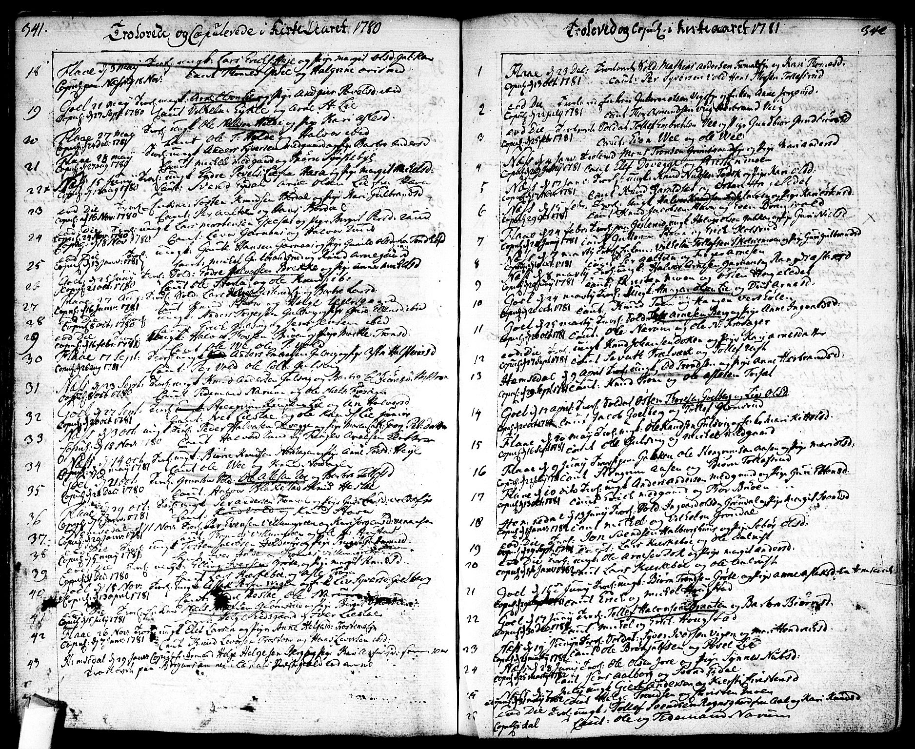 Nes kirkebøker, AV/SAKO-A-236/F/Fa/L0004: Parish register (official) no. 4, 1764-1786, p. 341-342