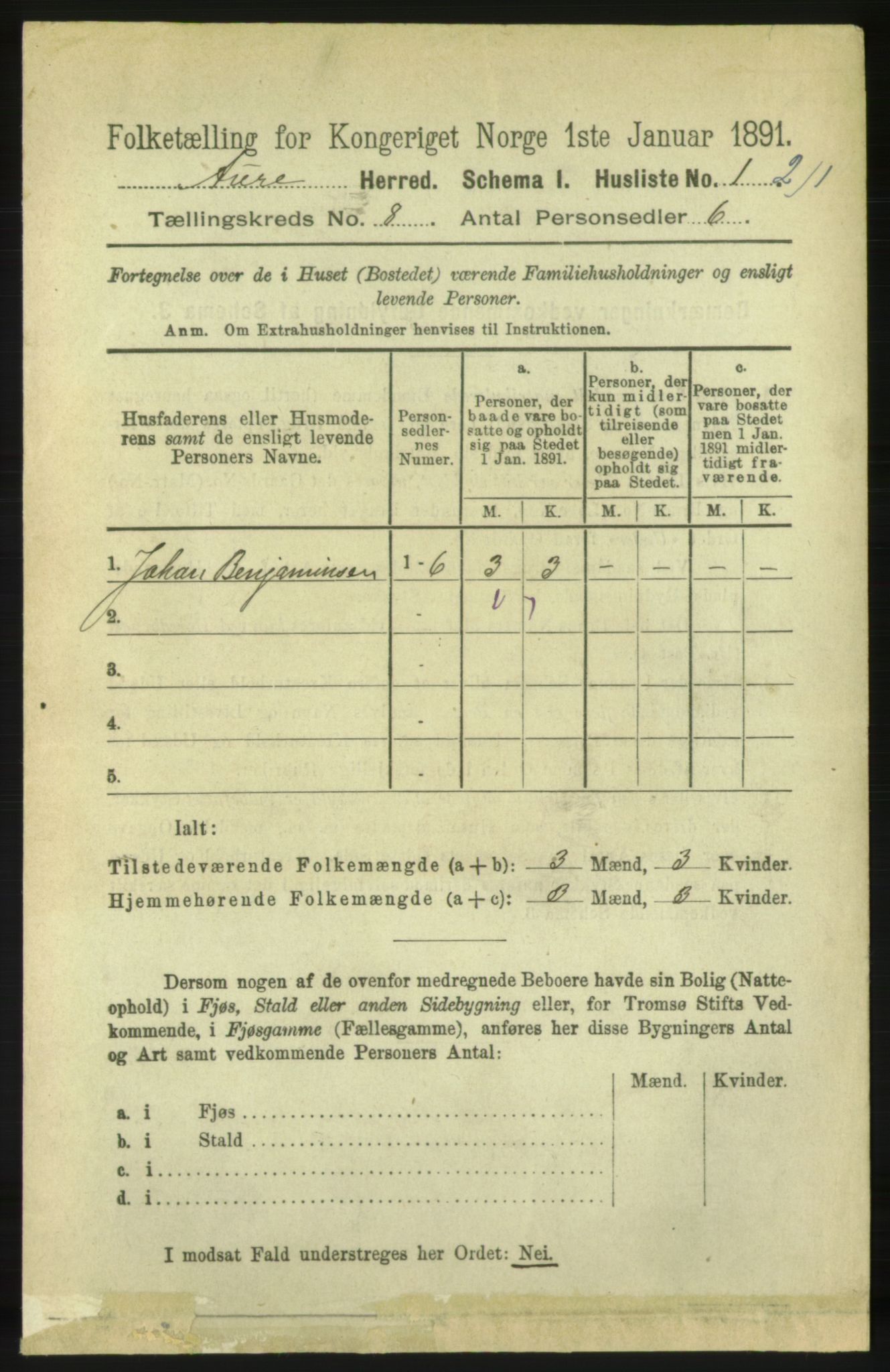 RA, 1891 census for 1569 Aure, 1891, p. 4187