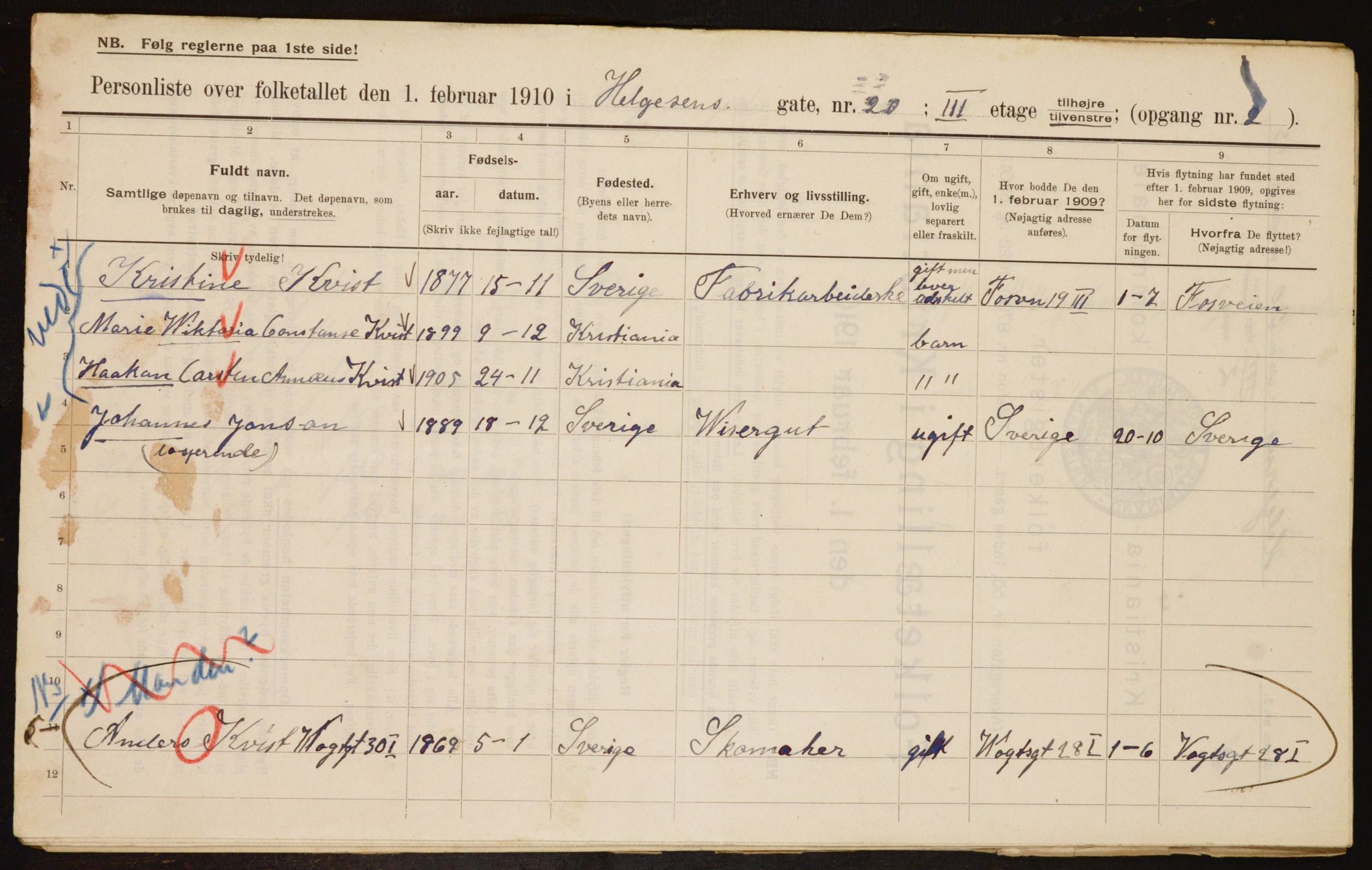 OBA, Municipal Census 1910 for Kristiania, 1910, p. 36652