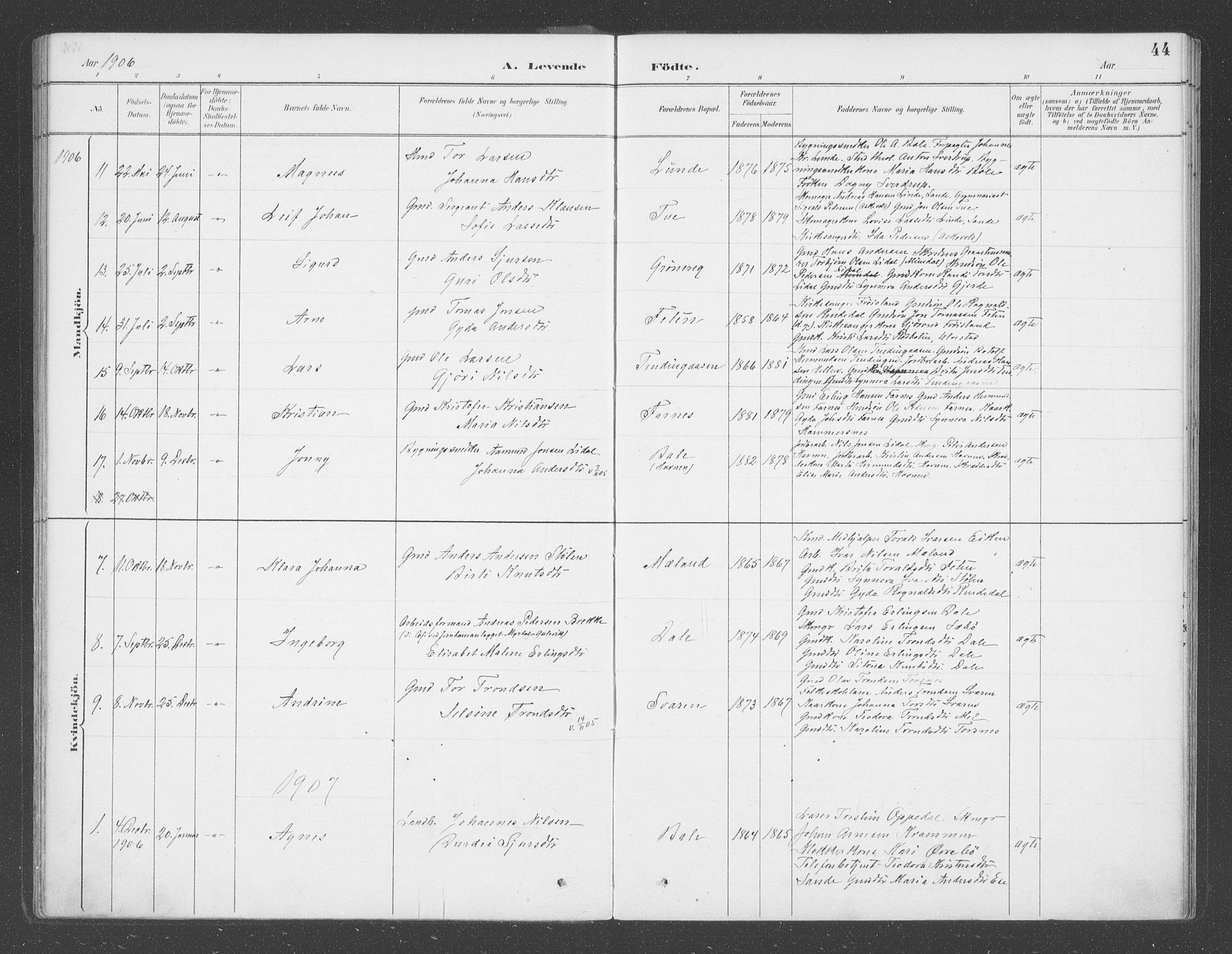 Balestrand sokneprestembete, SAB/A-79601/H/Haa/Haab/L0001: Parish register (official) no. B  1, 1889-1910, p. 44