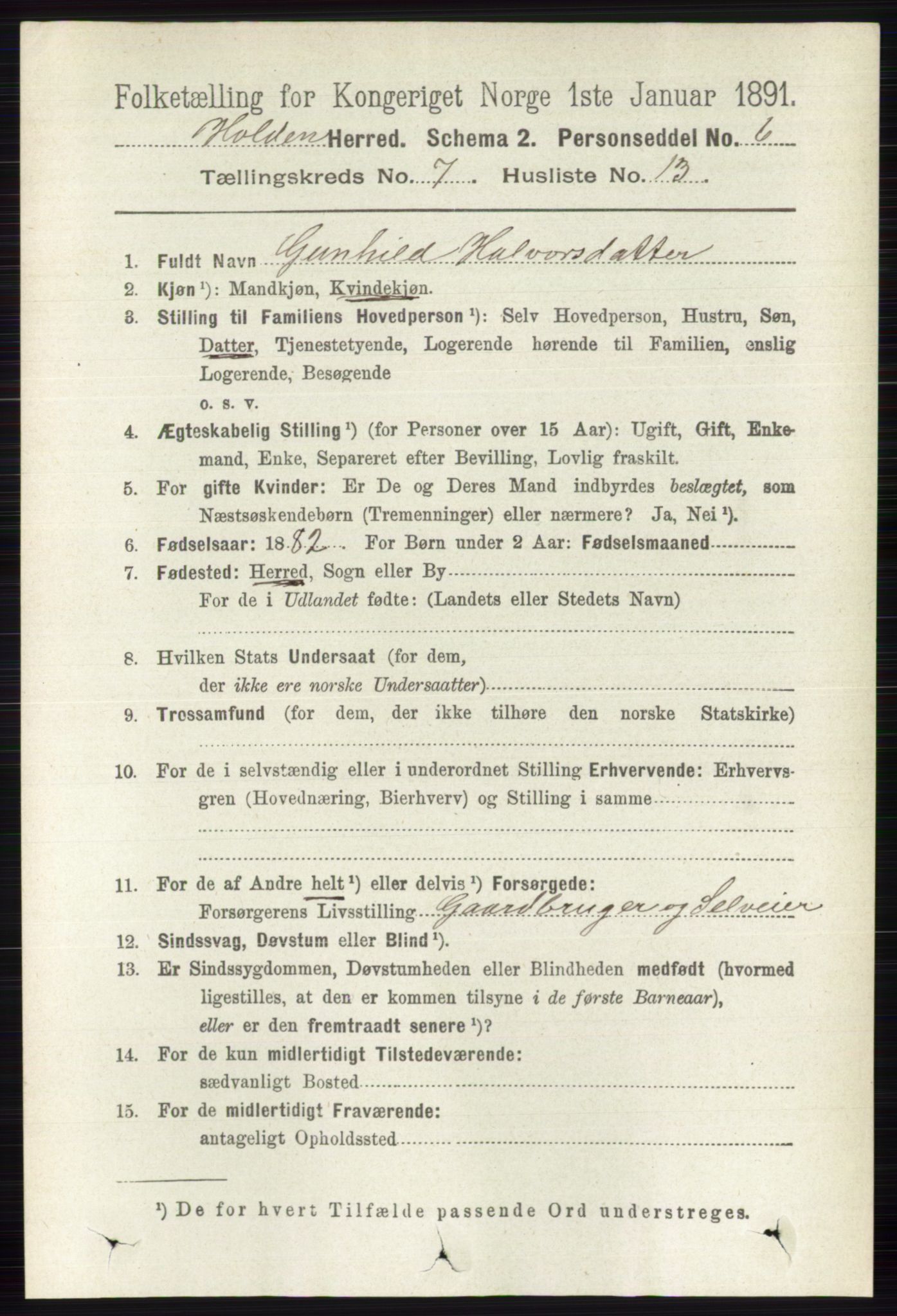 RA, 1891 census for 0819 Holla, 1891, p. 3352