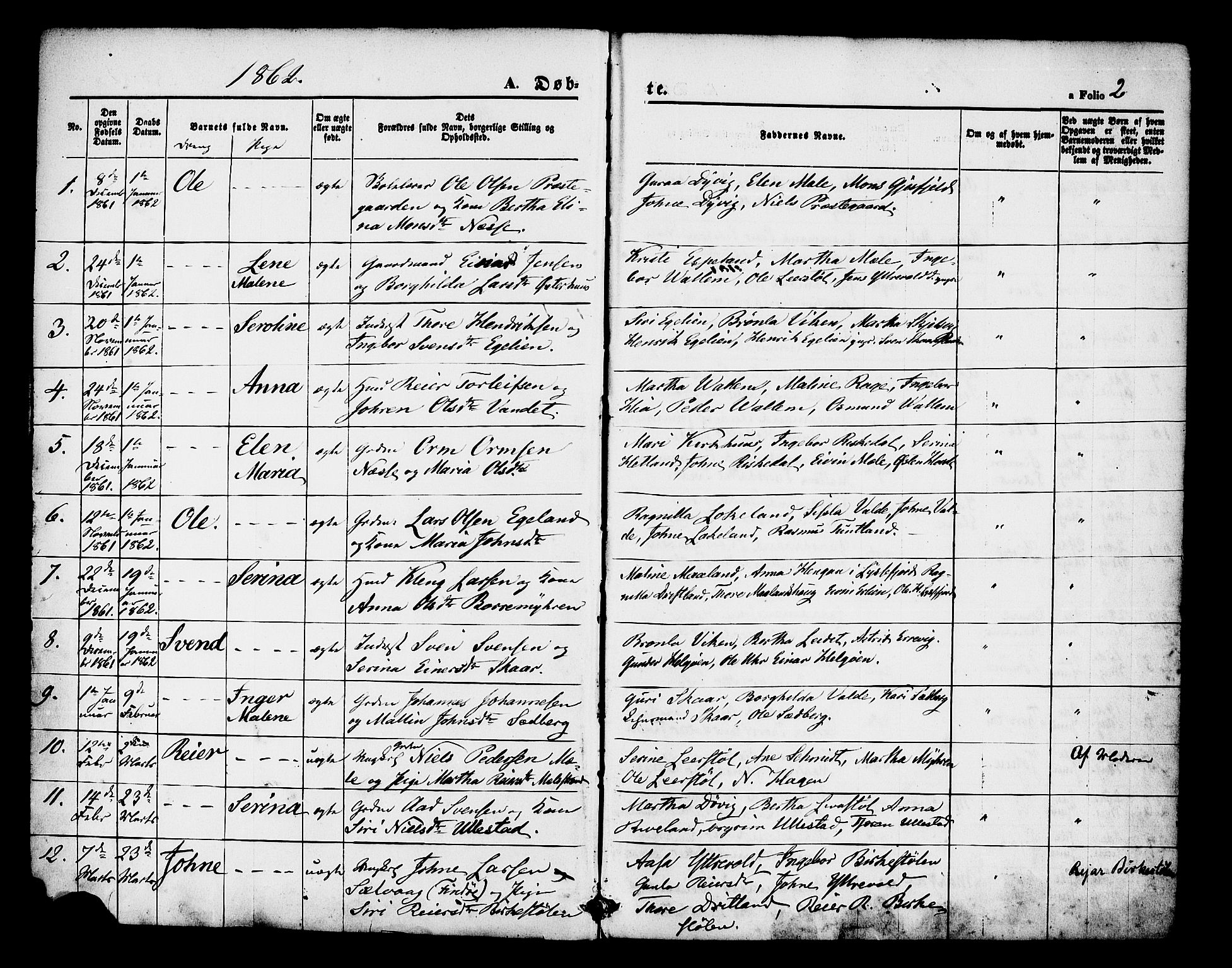 Hjelmeland sokneprestkontor, SAST/A-101843/01/IV/L0012: Parish register (official) no. A 12, 1862-1886, p. 2
