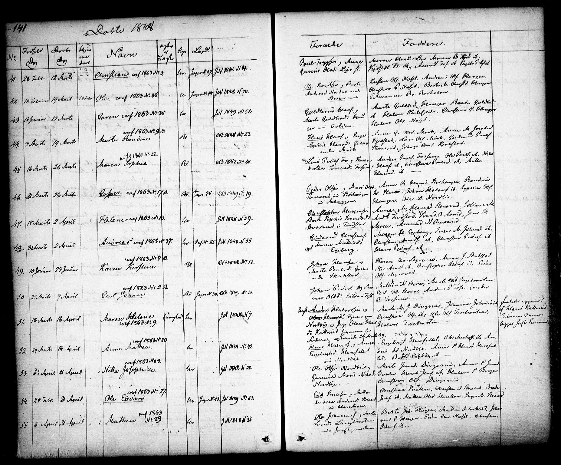 Aurskog prestekontor Kirkebøker, SAO/A-10304a/F/Fa/L0006: Parish register (official) no. I 6, 1829-1853, p. 141