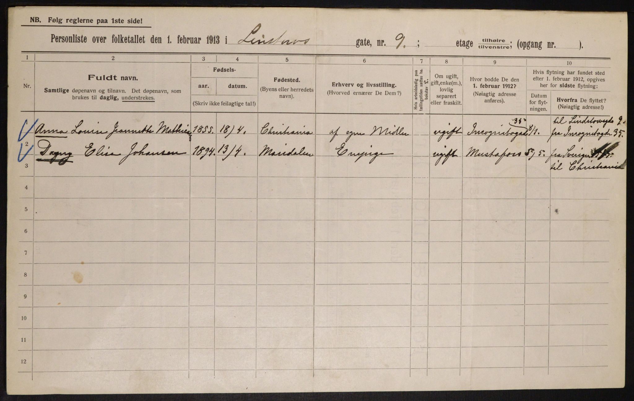 OBA, Municipal Census 1913 for Kristiania, 1913, p. 57549