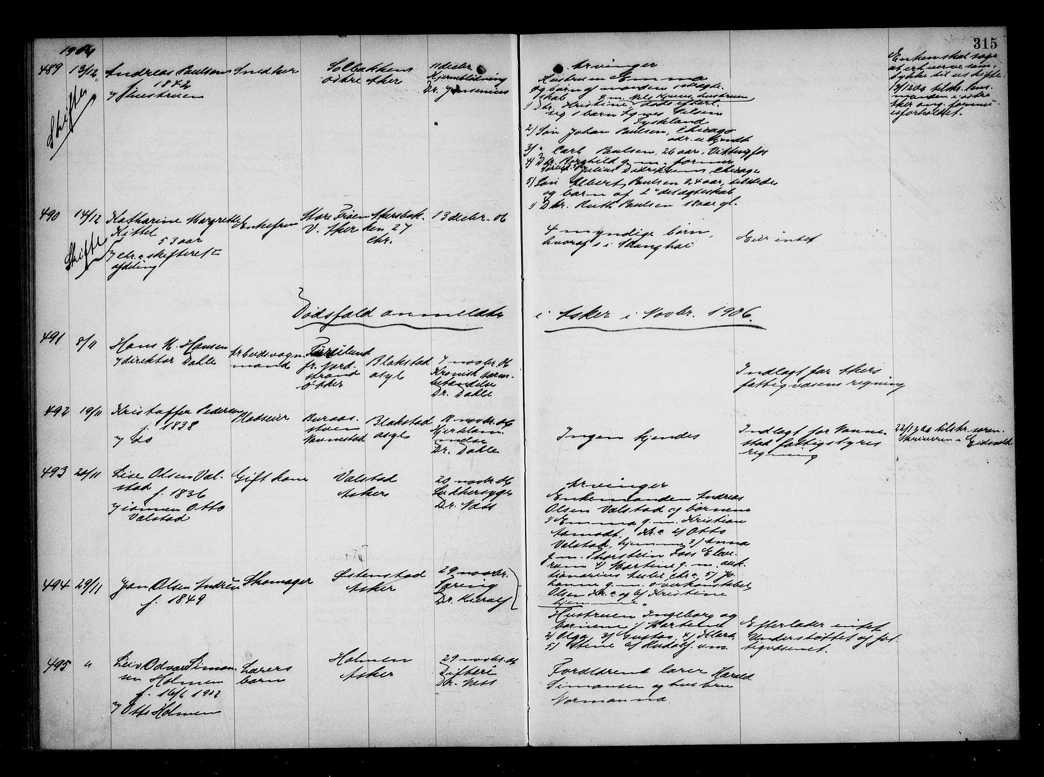 Aker kriminaldommer, skifte- og auksjonsforvalterembete, AV/SAO-A-10452/H/Hb/Hba/Hbaa/L0001: Dødsfallsprotokoll, 1901-1907, p. 315