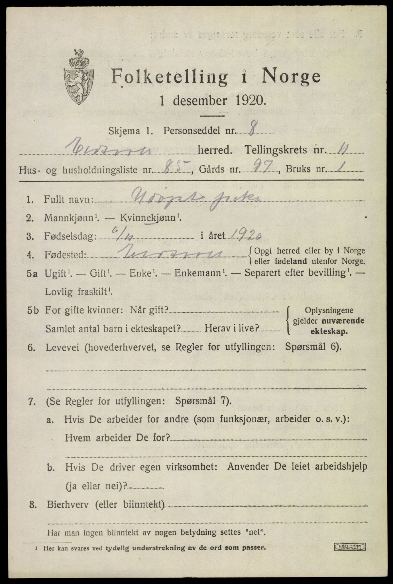 SAO, 1920 census for Eidsvoll, 1920, p. 18191