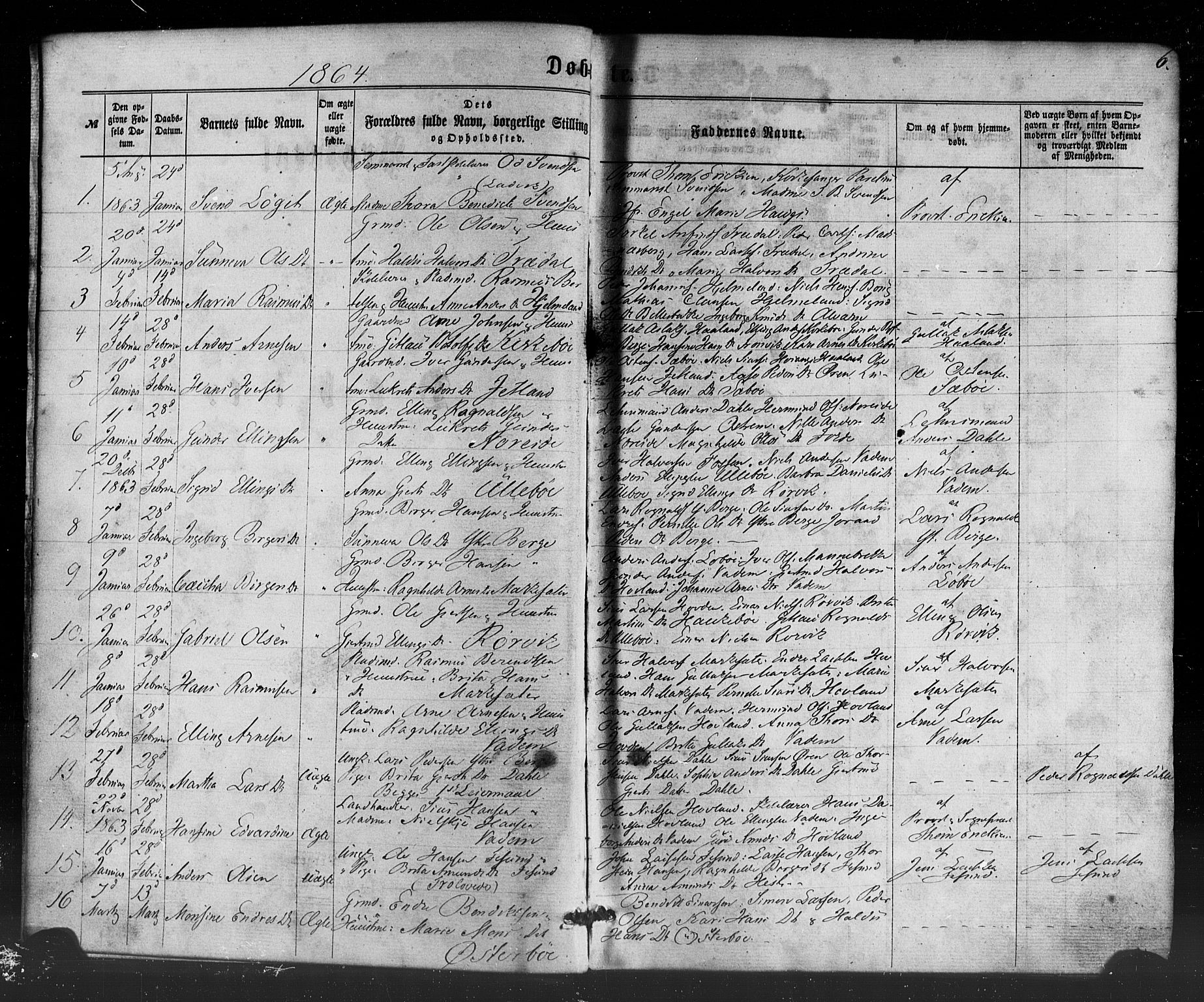 Lavik sokneprestembete, AV/SAB-A-80901: Parish register (official) no. A 4, 1864-1881, p. 6