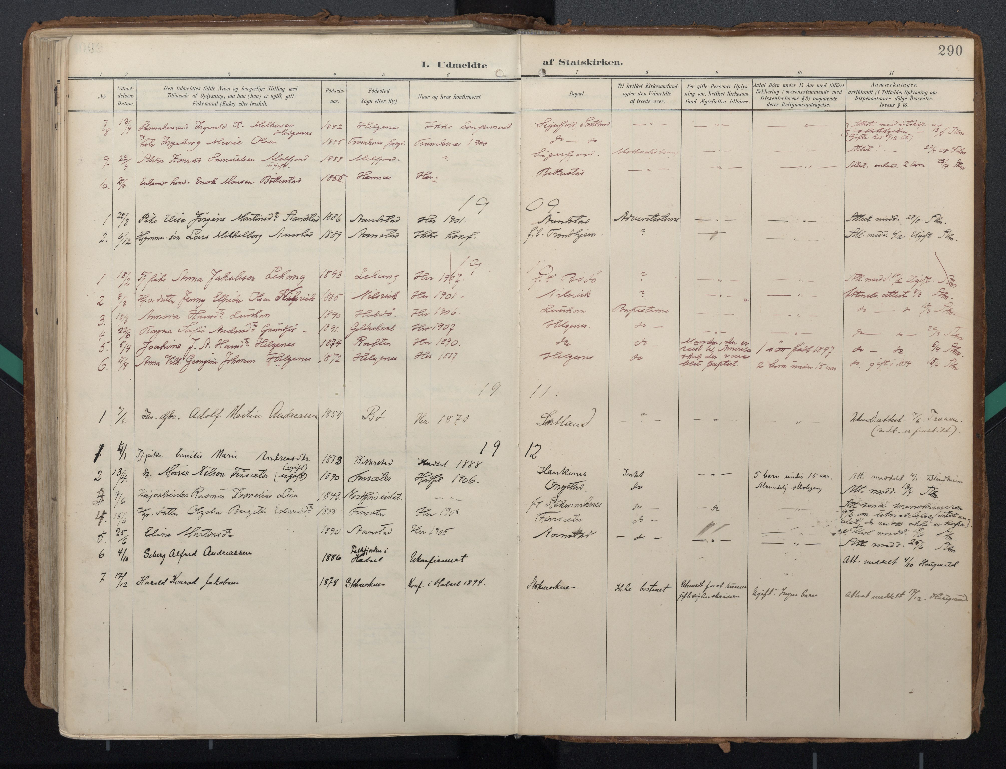 Ministerialprotokoller, klokkerbøker og fødselsregistre - Nordland, AV/SAT-A-1459/888/L1248: Parish register (official) no. 888A14, 1904-1913, p. 290