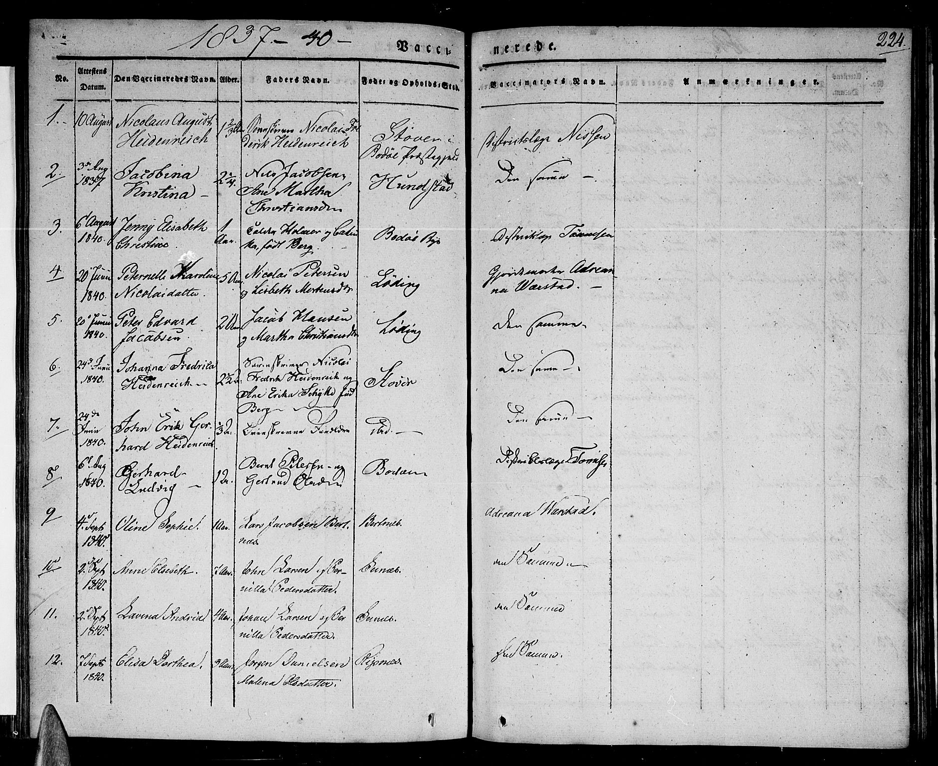 Ministerialprotokoller, klokkerbøker og fødselsregistre - Nordland, AV/SAT-A-1459/801/L0006: Parish register (official) no. 801A06, 1834-1845, p. 224