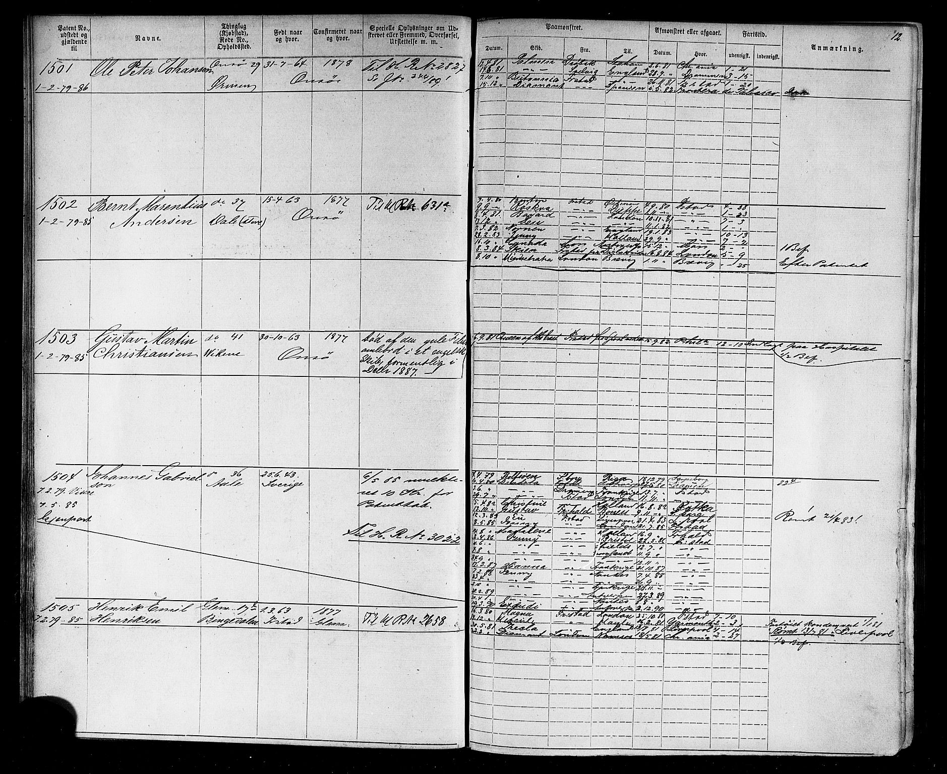 Fredrikstad mønstringskontor, AV/SAO-A-10569b/F/Fc/Fca/L0004: Annotasjonsrulle, 1885-1893, p. 14