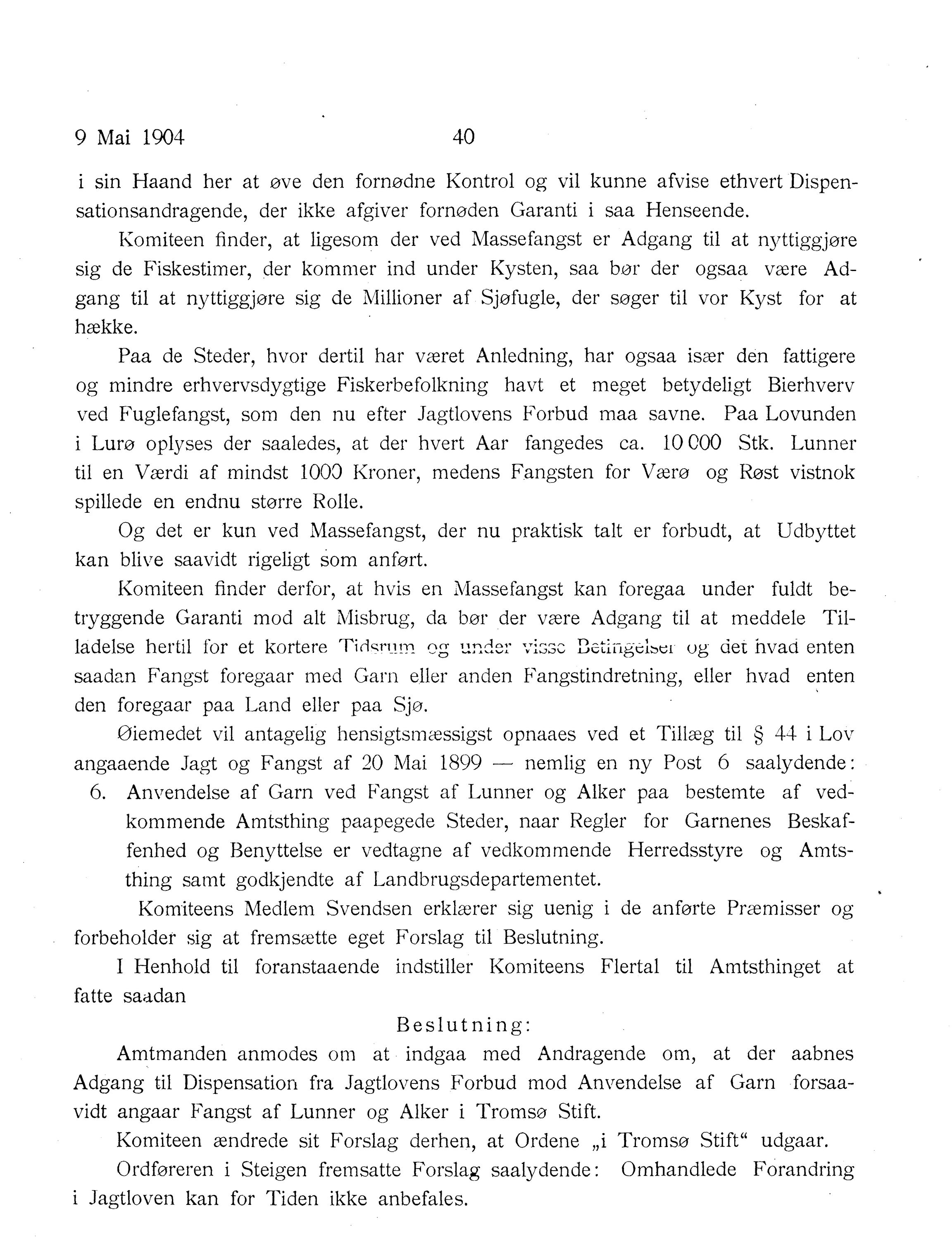 Nordland Fylkeskommune. Fylkestinget, AIN/NFK-17/176/A/Ac/L0027: Fylkestingsforhandlinger 1904, 1904