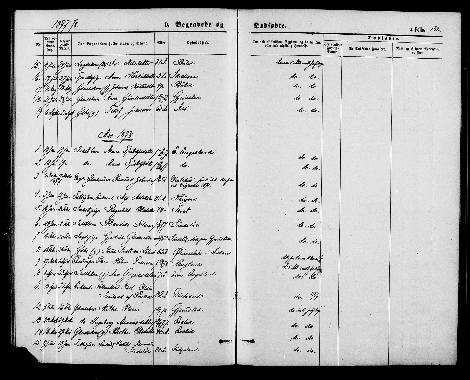 Herefoss sokneprestkontor, AV/SAK-1111-0019/F/Fa/Fab/L0003: Parish register (official) no. A 3, 1875-1886, p. 182