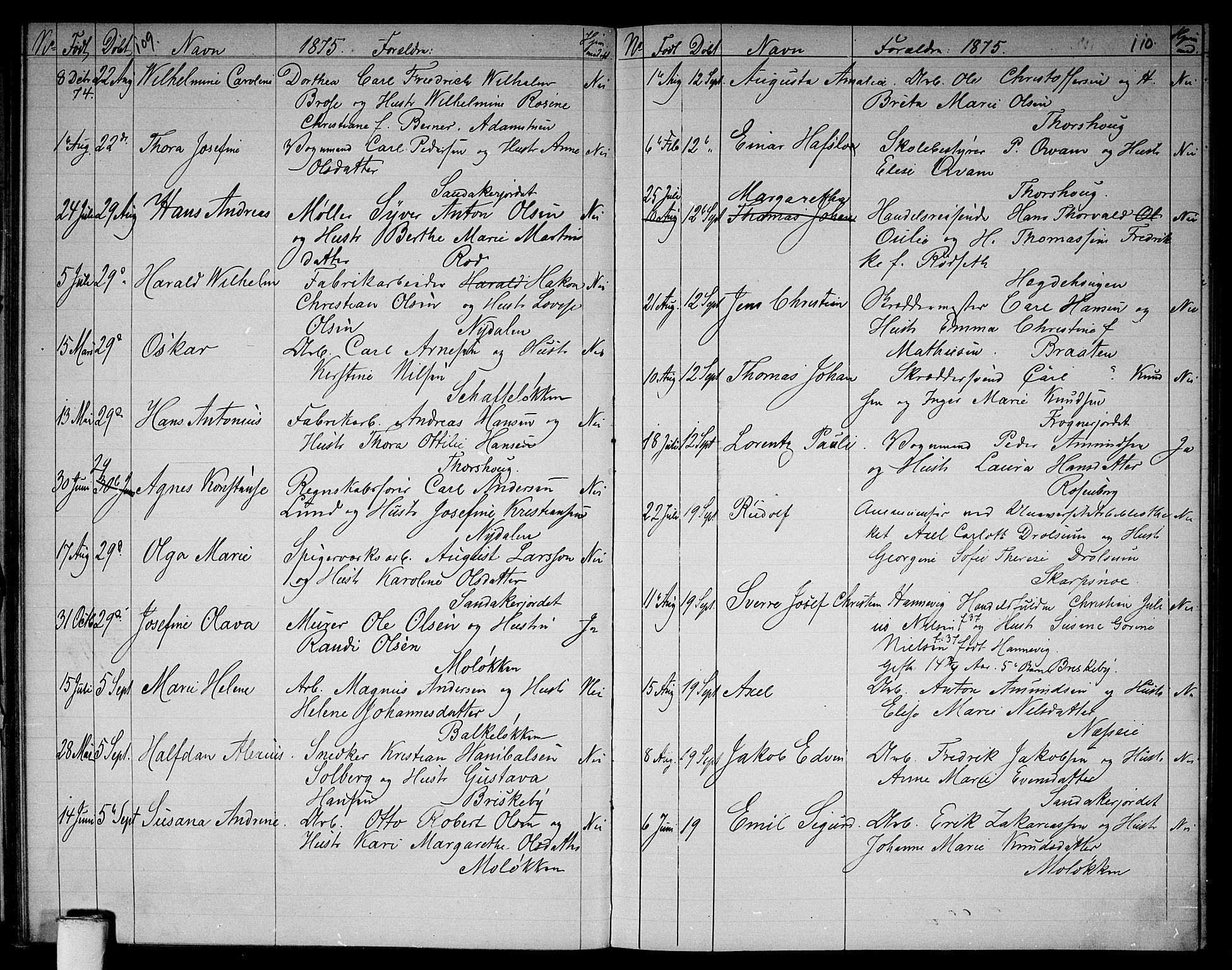 Vestre Aker prestekontor Kirkebøker, SAO/A-10025/G/Ga/L0002: Parish register (copy) no. I 2, 1871-1879, p. 109-110