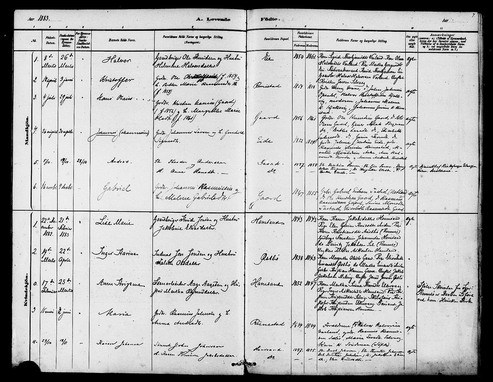 Finnøy sokneprestkontor, AV/SAST-A-101825/H/Ha/Haa/L0009: Parish register (official) no. A 9, 1879-1888, p. 7