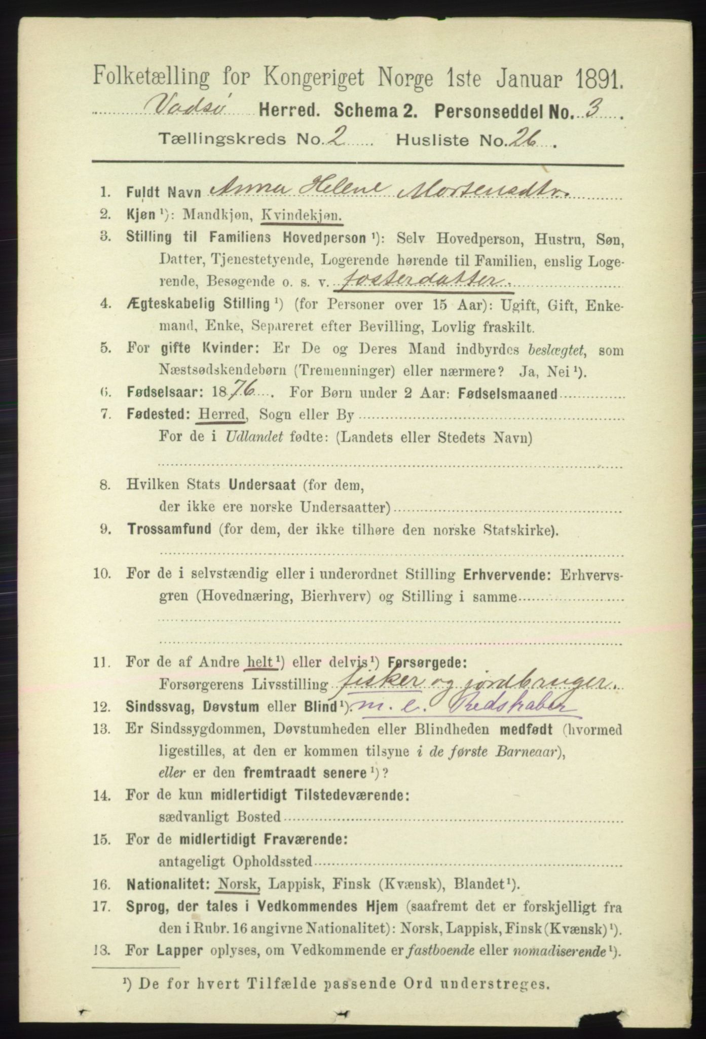 RA, 1891 census for 2029 Vadsø, 1891, p. 612