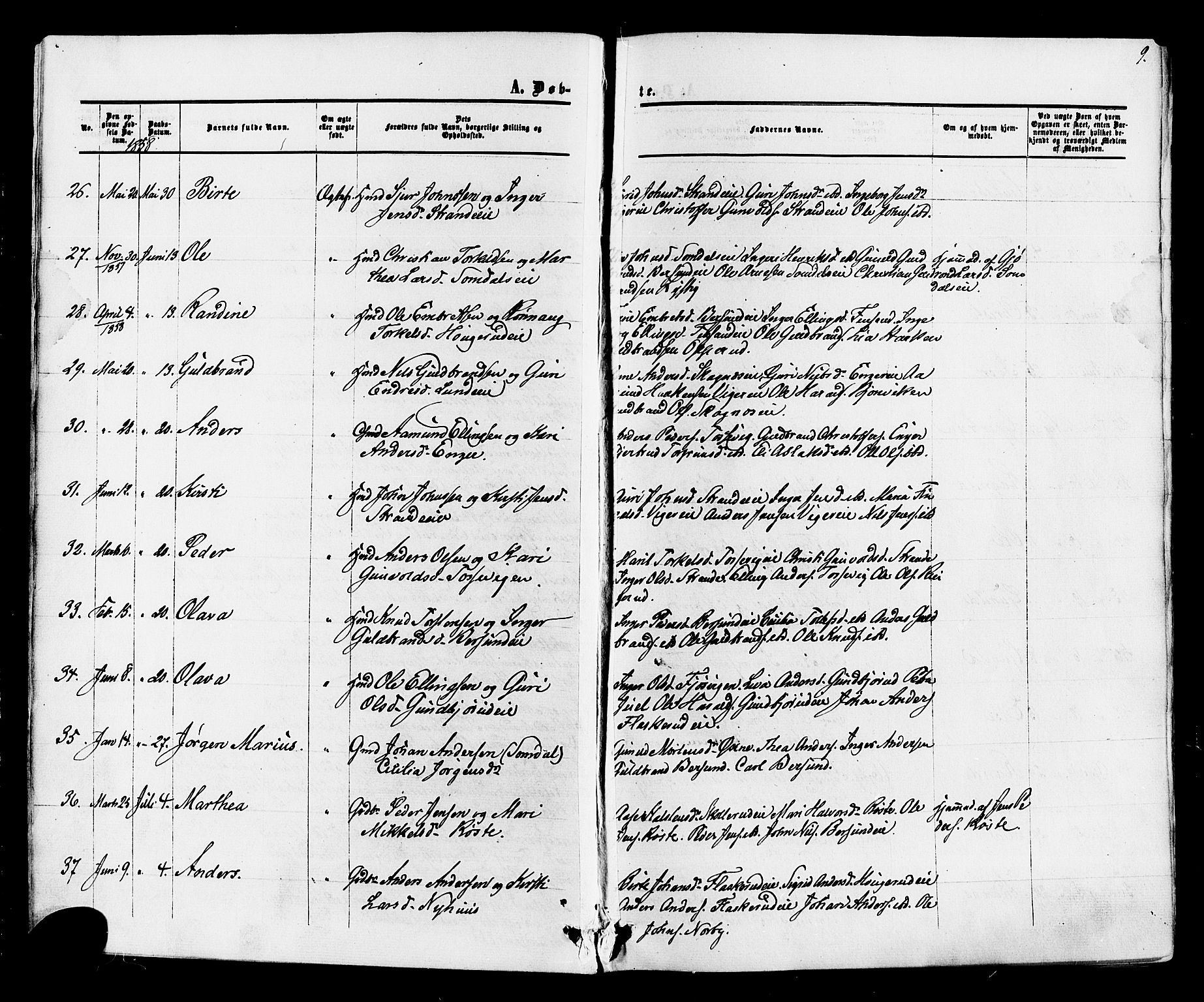 Ådal kirkebøker, AV/SAKO-A-248/F/Fa/L0001: Parish register (official) no. I 1, 1857-1883, p. 9