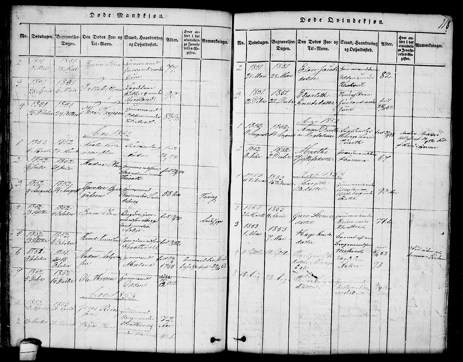 Lårdal kirkebøker, SAKO/A-284/G/Ga/L0001: Parish register (copy) no. I 1, 1815-1861, p. 118
