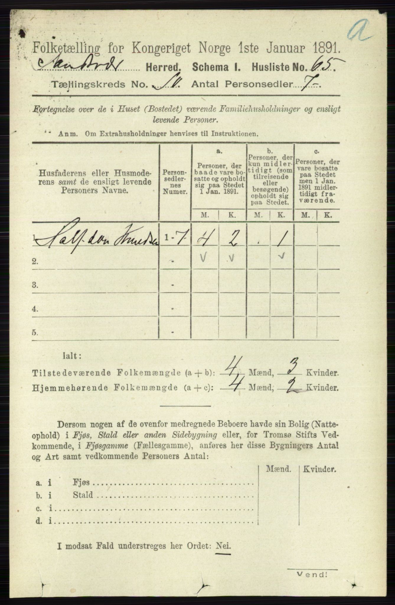 RA, 1891 census for 0629 Sandsvær, 1891, p. 4901
