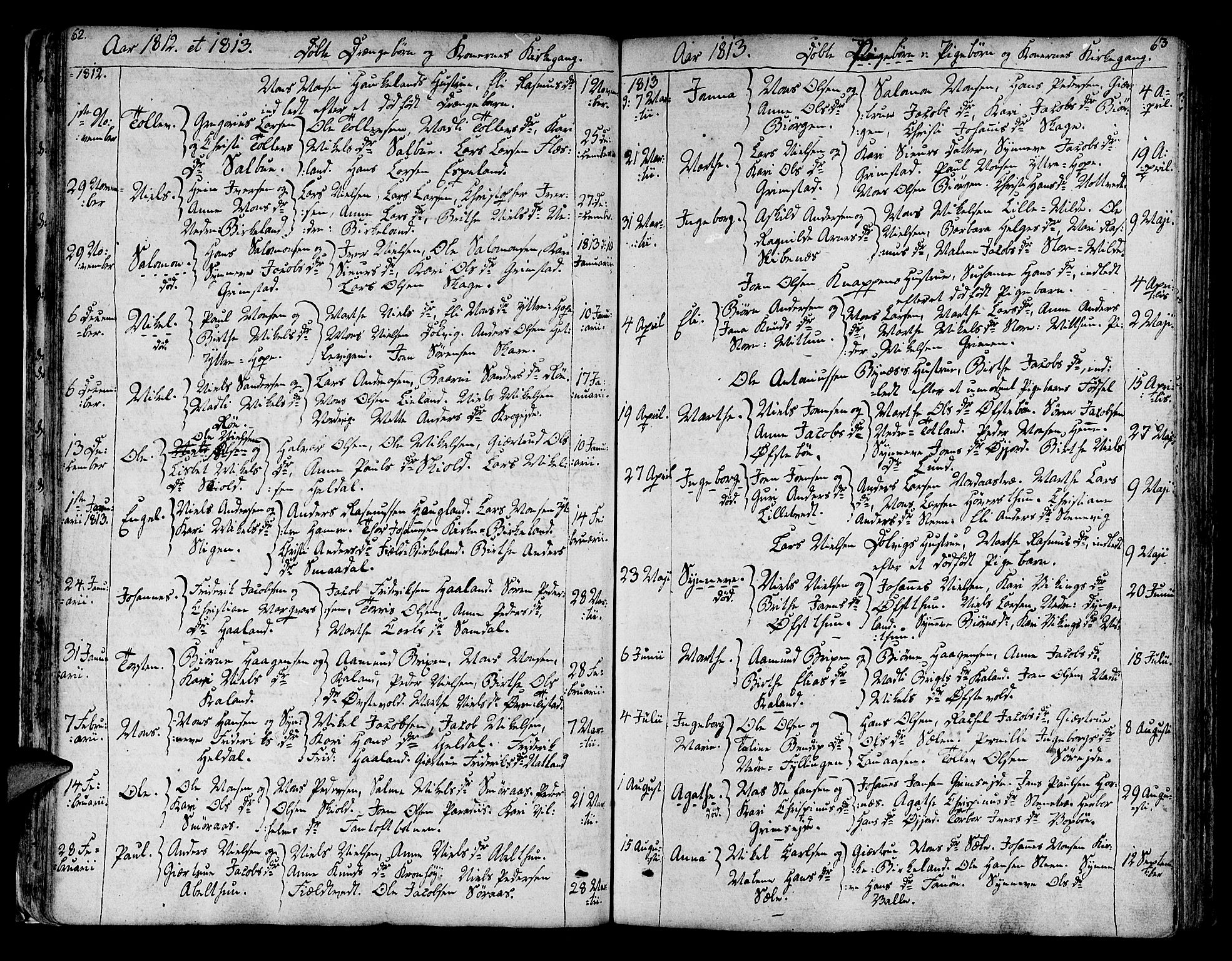 Fana Sokneprestembete, AV/SAB-A-75101/H/Haa/Haaa/L0006: Parish register (official) no. A 6, 1800-1815, p. 62-63