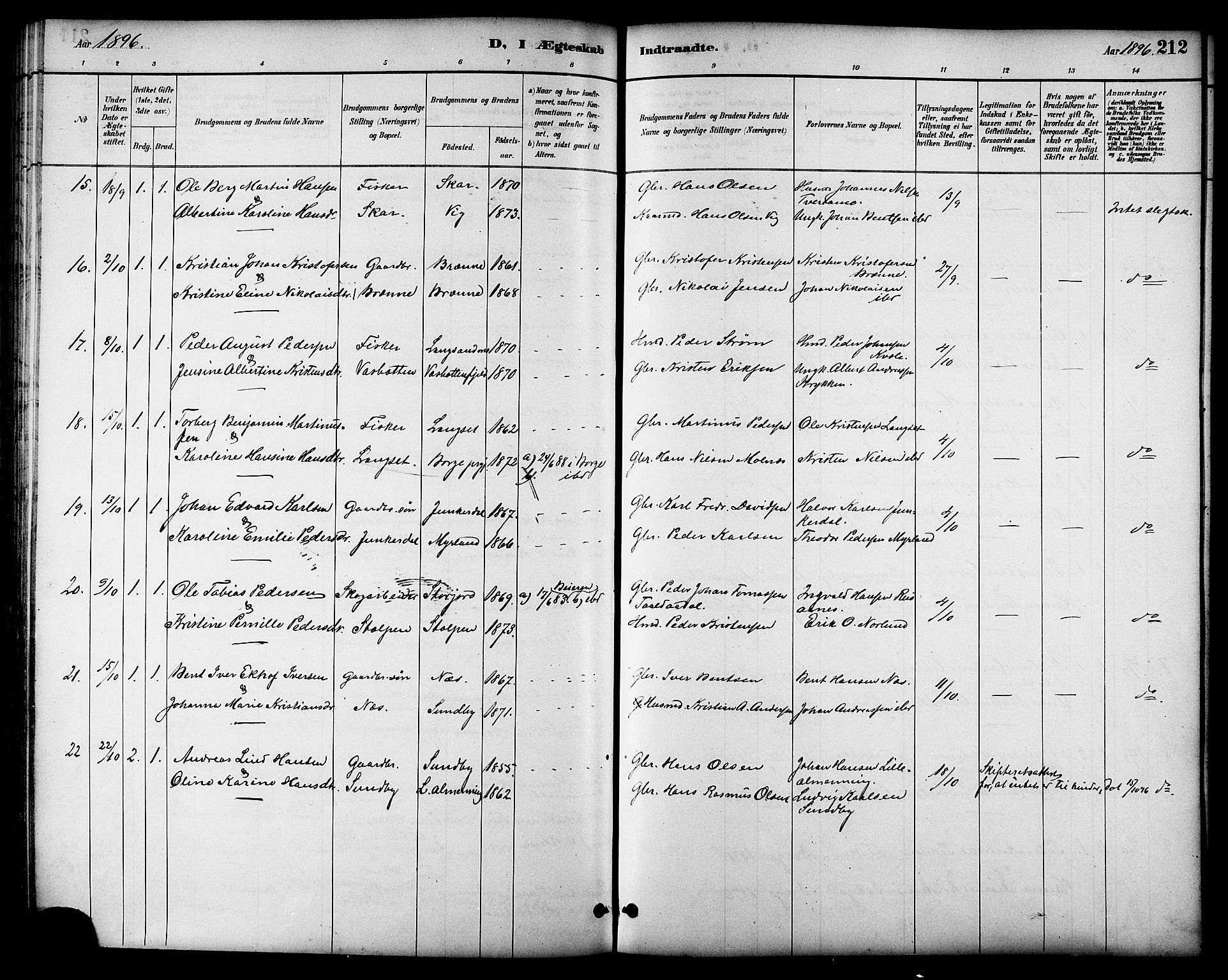 Ministerialprotokoller, klokkerbøker og fødselsregistre - Nordland, AV/SAT-A-1459/847/L0669: Parish register (official) no. 847A09, 1887-1901, p. 212