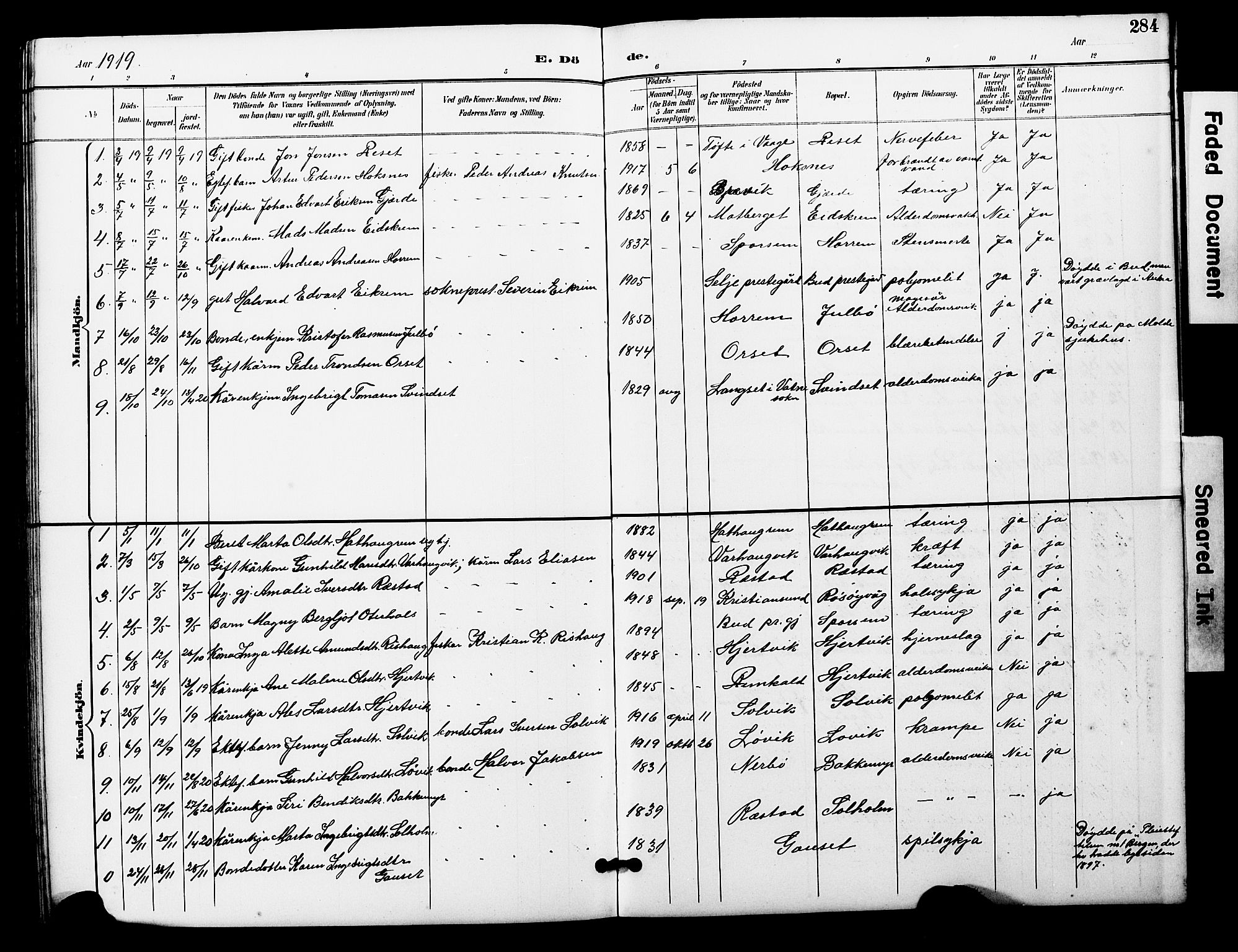 Ministerialprotokoller, klokkerbøker og fødselsregistre - Møre og Romsdal, SAT/A-1454/560/L0725: Parish register (copy) no. 560C02, 1895-1930, p. 284