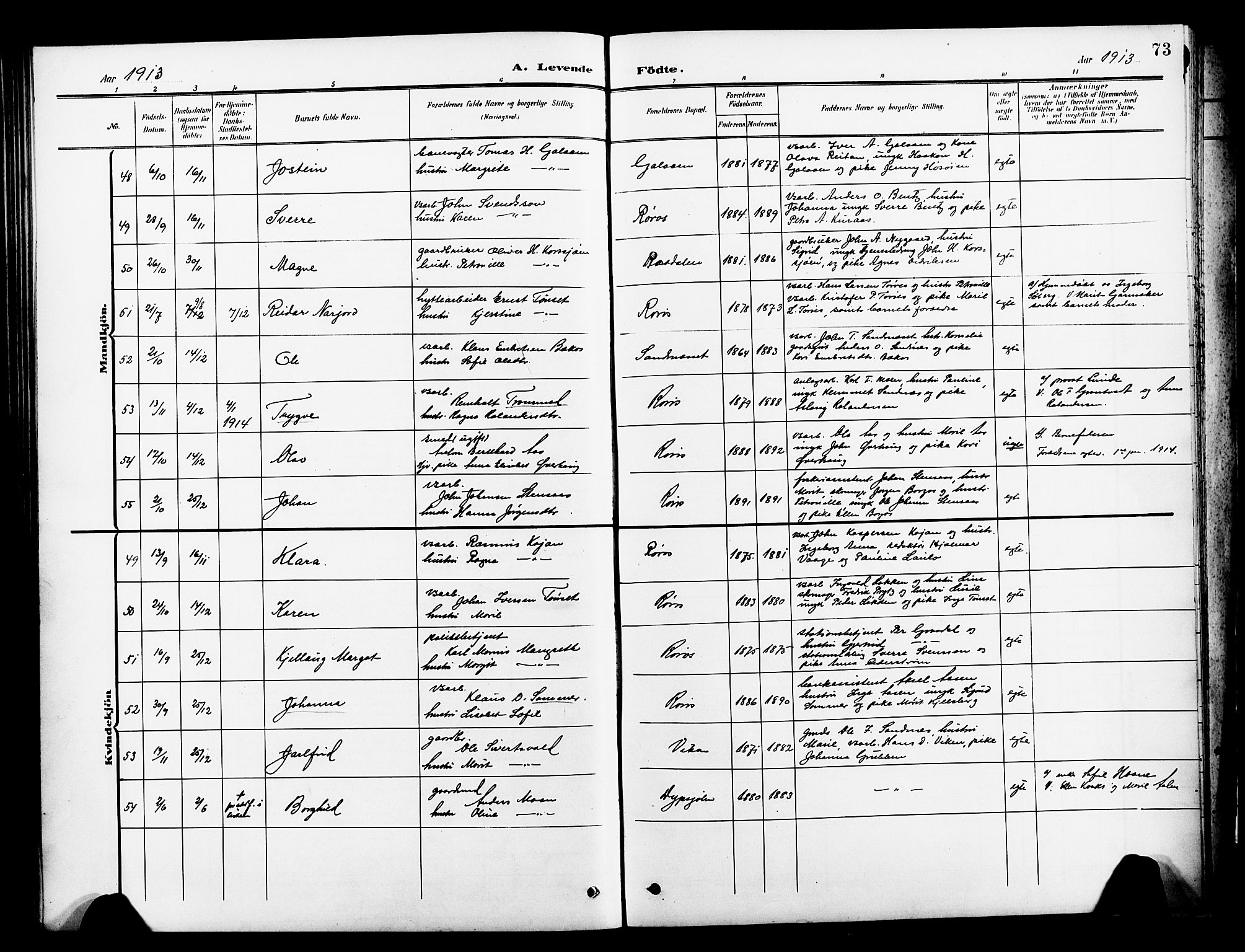 Ministerialprotokoller, klokkerbøker og fødselsregistre - Sør-Trøndelag, SAT/A-1456/681/L0942: Parish register (copy) no. 681C06, 1906-1925, p. 73