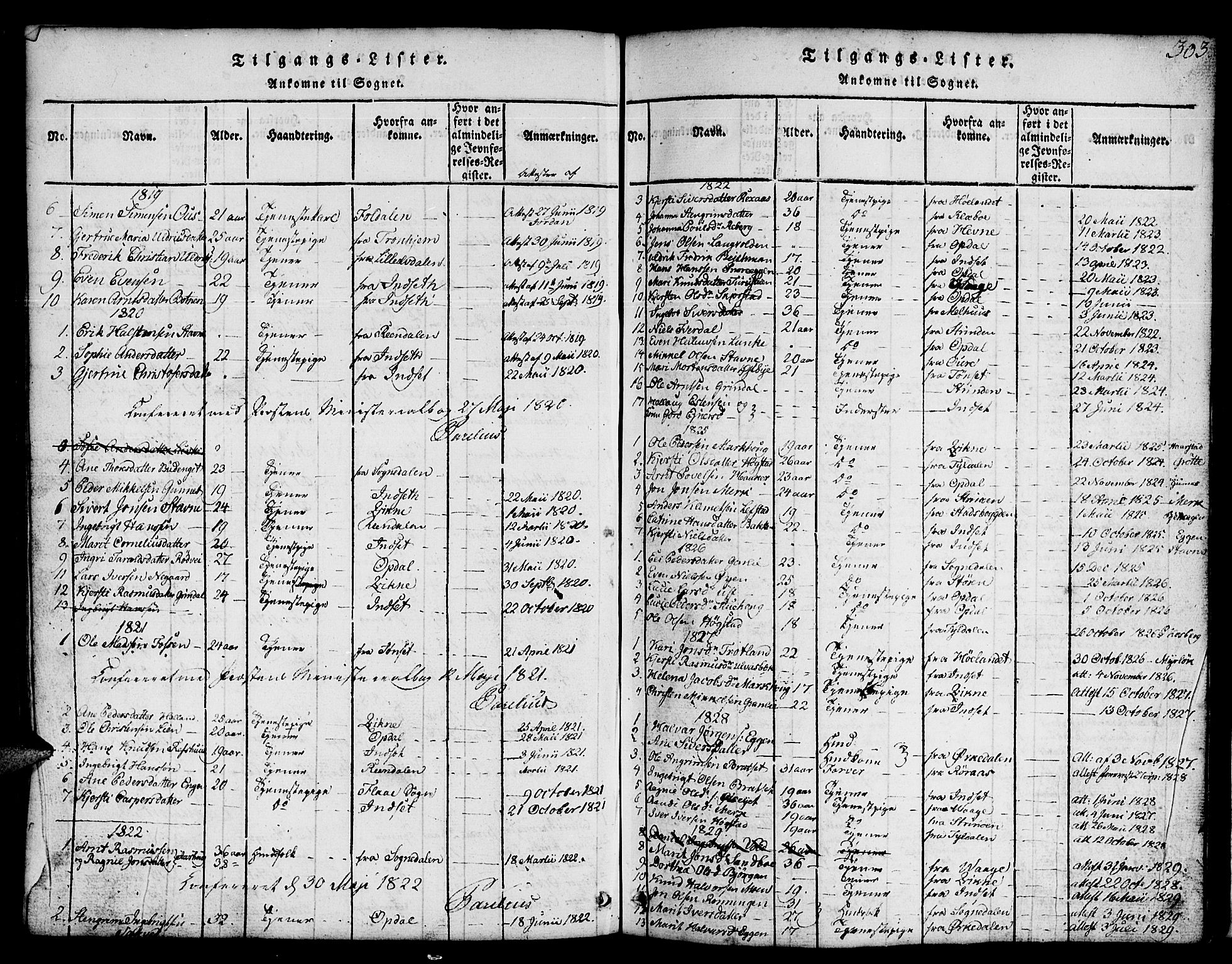 Ministerialprotokoller, klokkerbøker og fødselsregistre - Sør-Trøndelag, SAT/A-1456/674/L0874: Parish register (copy) no. 674C01, 1816-1860, p. 303