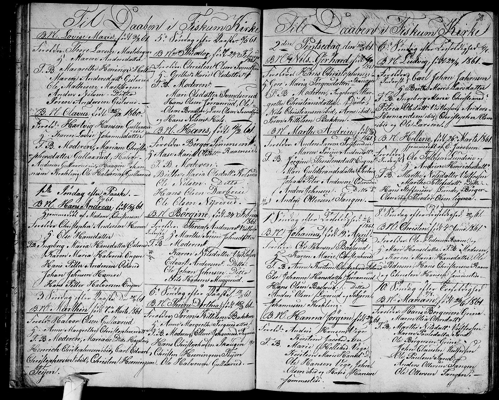 Fiskum kirkebøker, AV/SAKO-A-15/G/Ga/L0003: Parish register (copy) no. 3, 1851-1878, p. 38