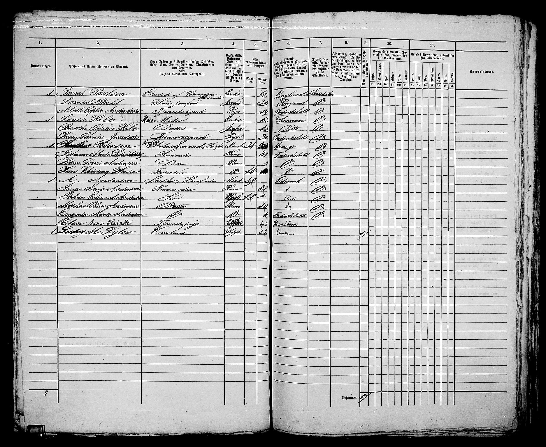 RA, 1865 census for Fredrikshald, 1865, p. 681