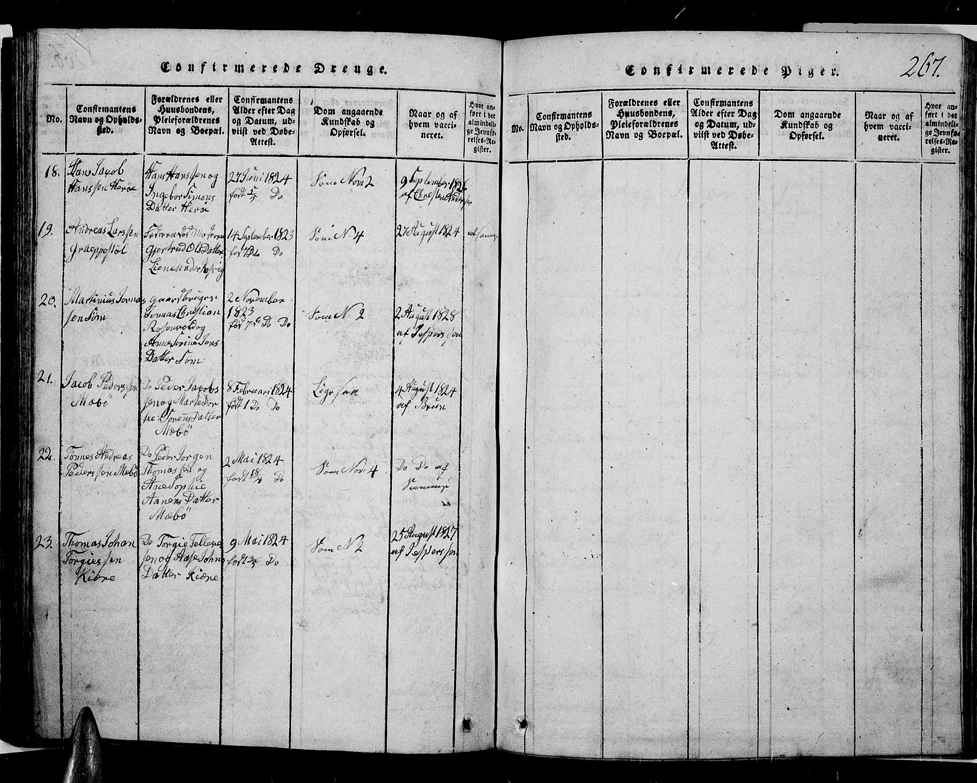 Oddernes sokneprestkontor, AV/SAK-1111-0033/F/Fb/Fba/L0003: Parish register (copy) no. B 3, 1820-1838, p. 267