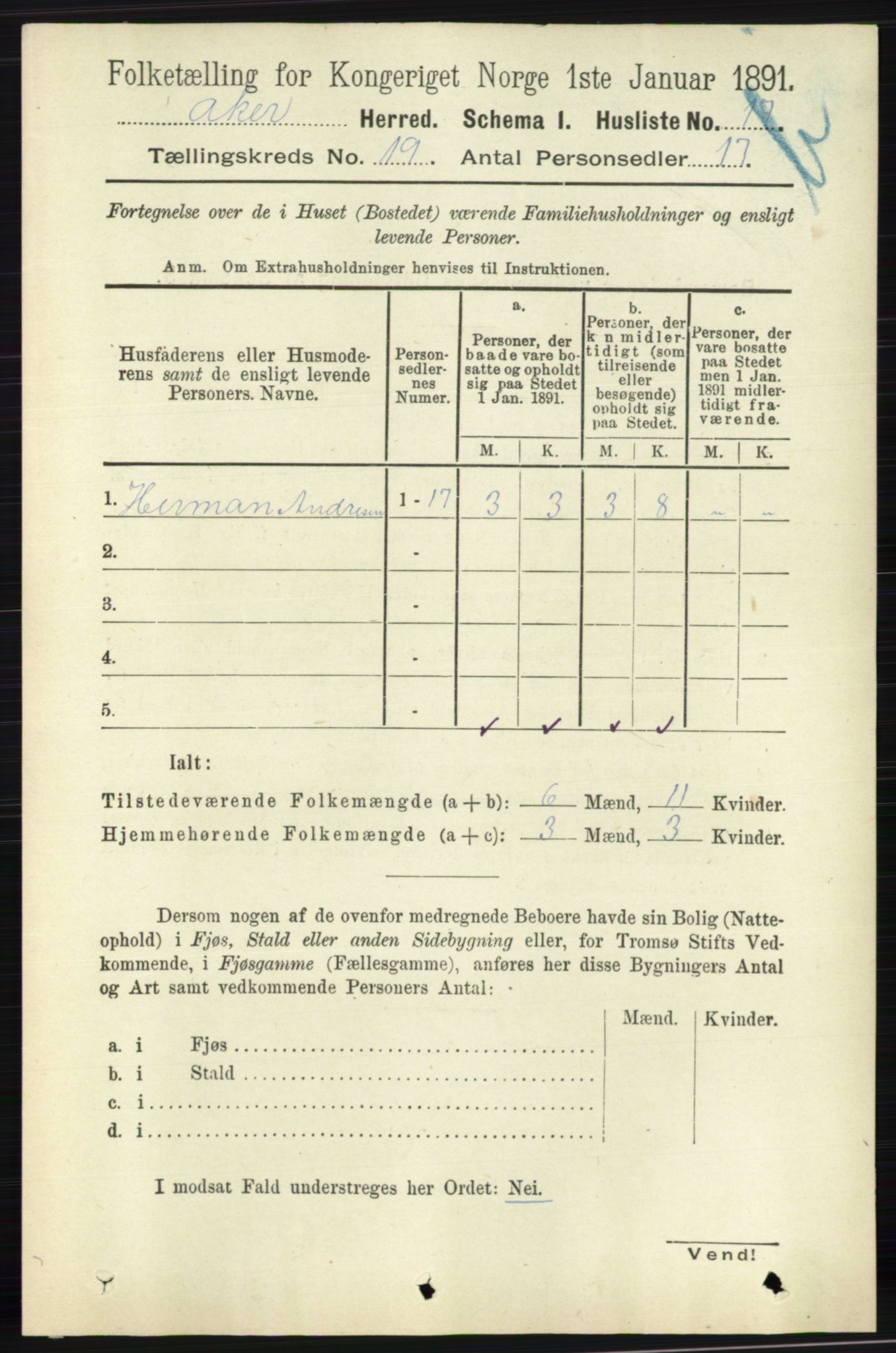 RA, 1891 census for 0218 Aker, 1891, p. 17758