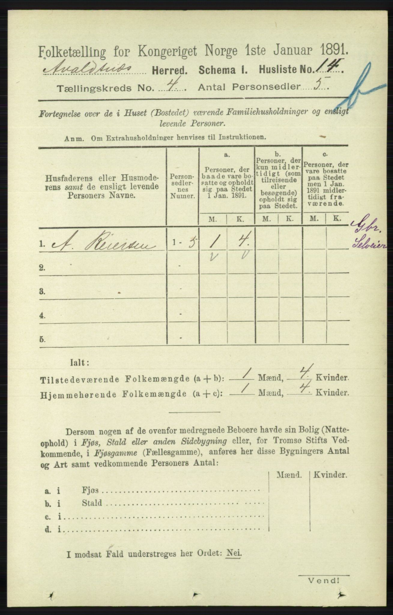 RA, 1891 census for 1147 Avaldsnes, 1891, p. 2799