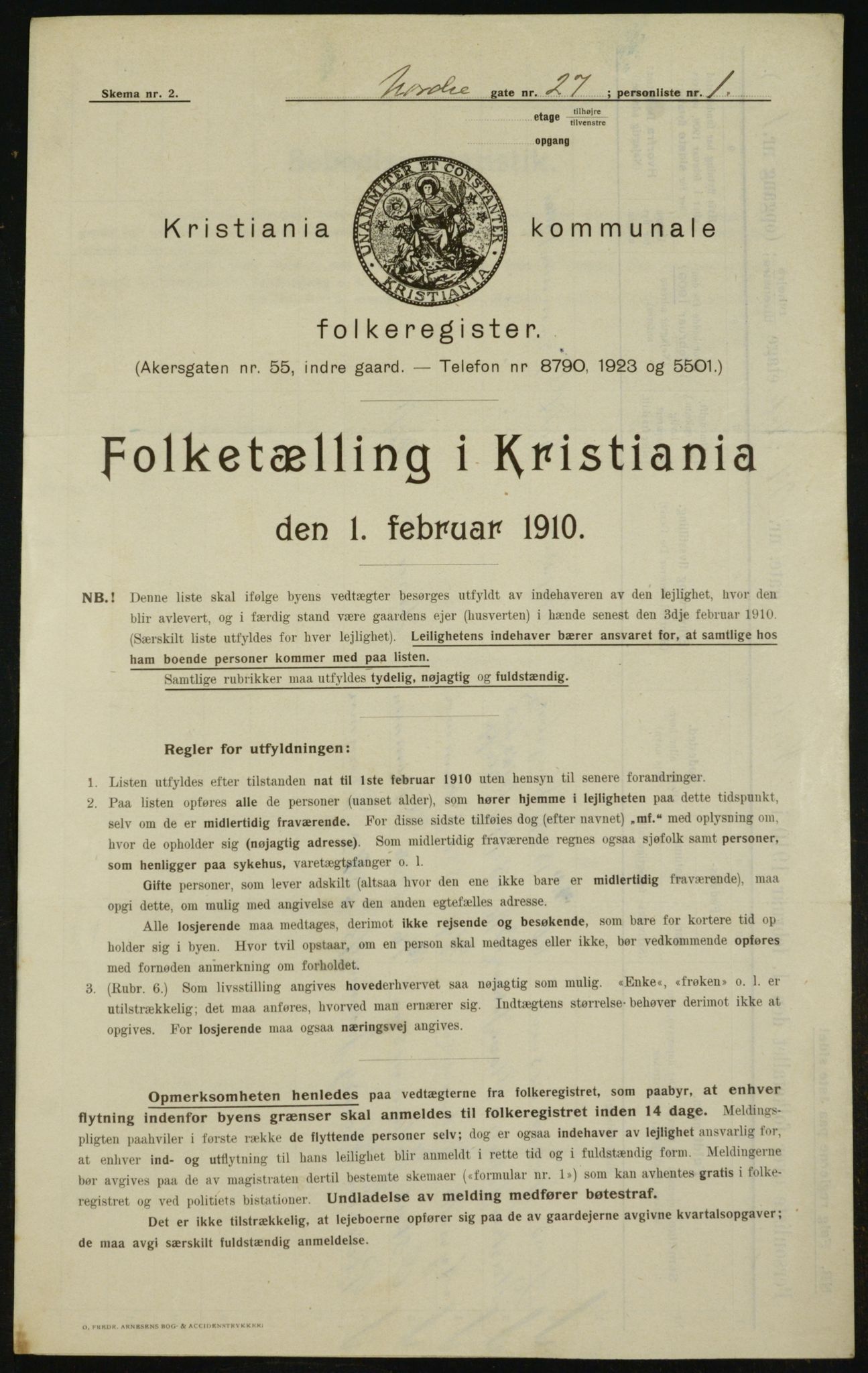 OBA, Municipal Census 1910 for Kristiania, 1910, p. 71273