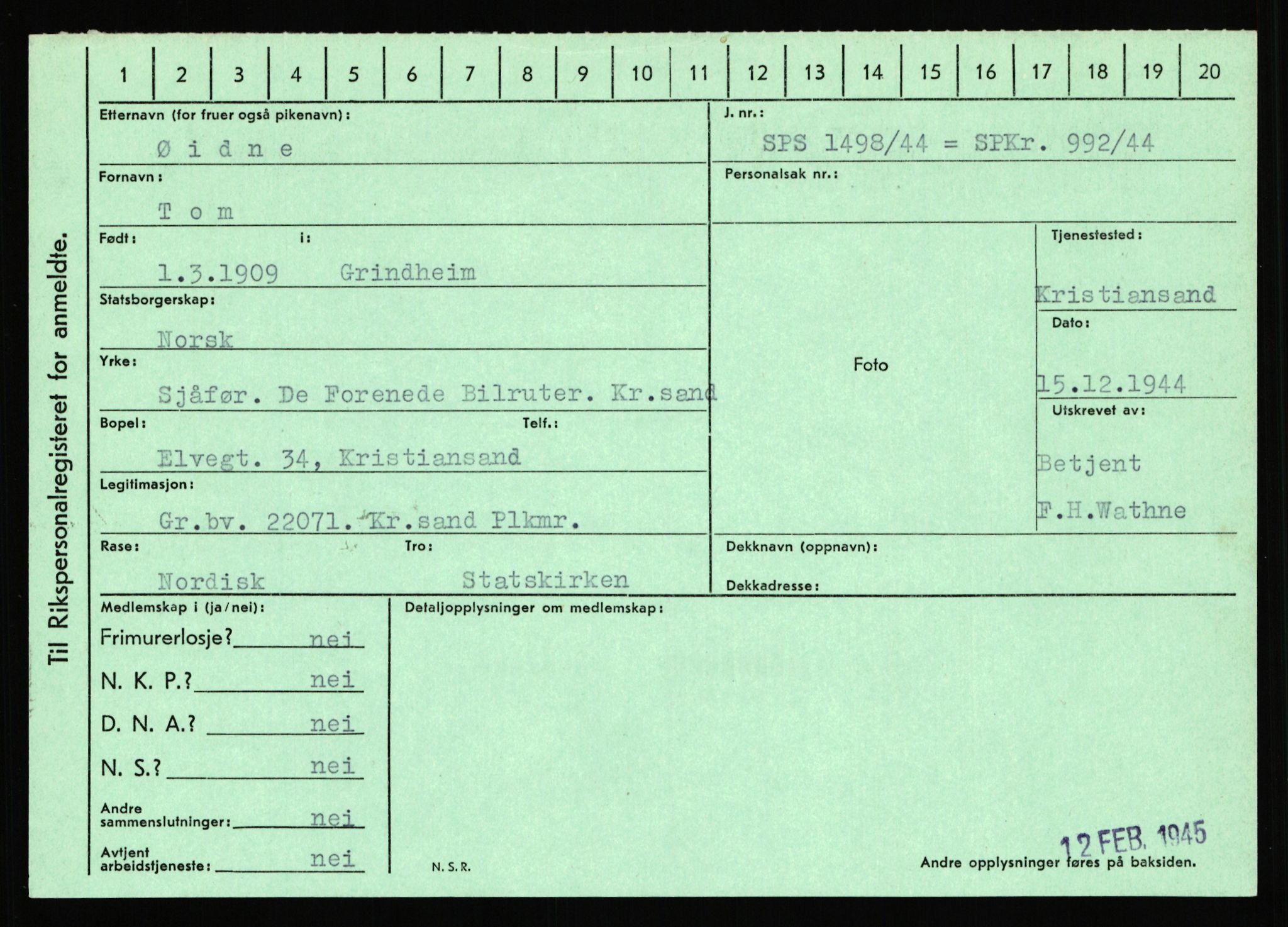 Statspolitiet - Hovedkontoret / Osloavdelingen, AV/RA-S-1329/C/Ca/L0016: Uberg - Øystese, 1943-1945, p. 3522