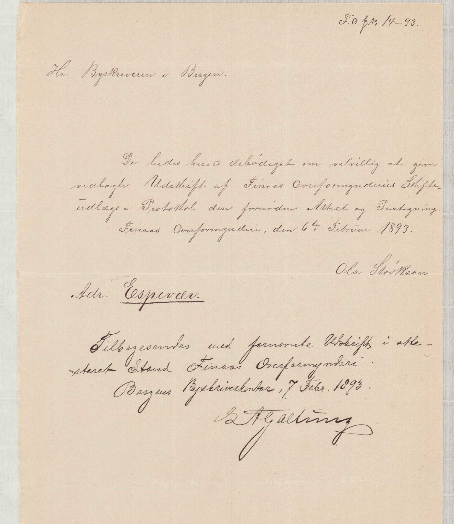 Finnaas kommune. Overformynderiet, IKAH/1218a-812/D/Da/Daa/L0001/0005: Kronologisk ordna korrespondanse / Kronologisk ordna korrespondanse, 1893-1895, p. 10